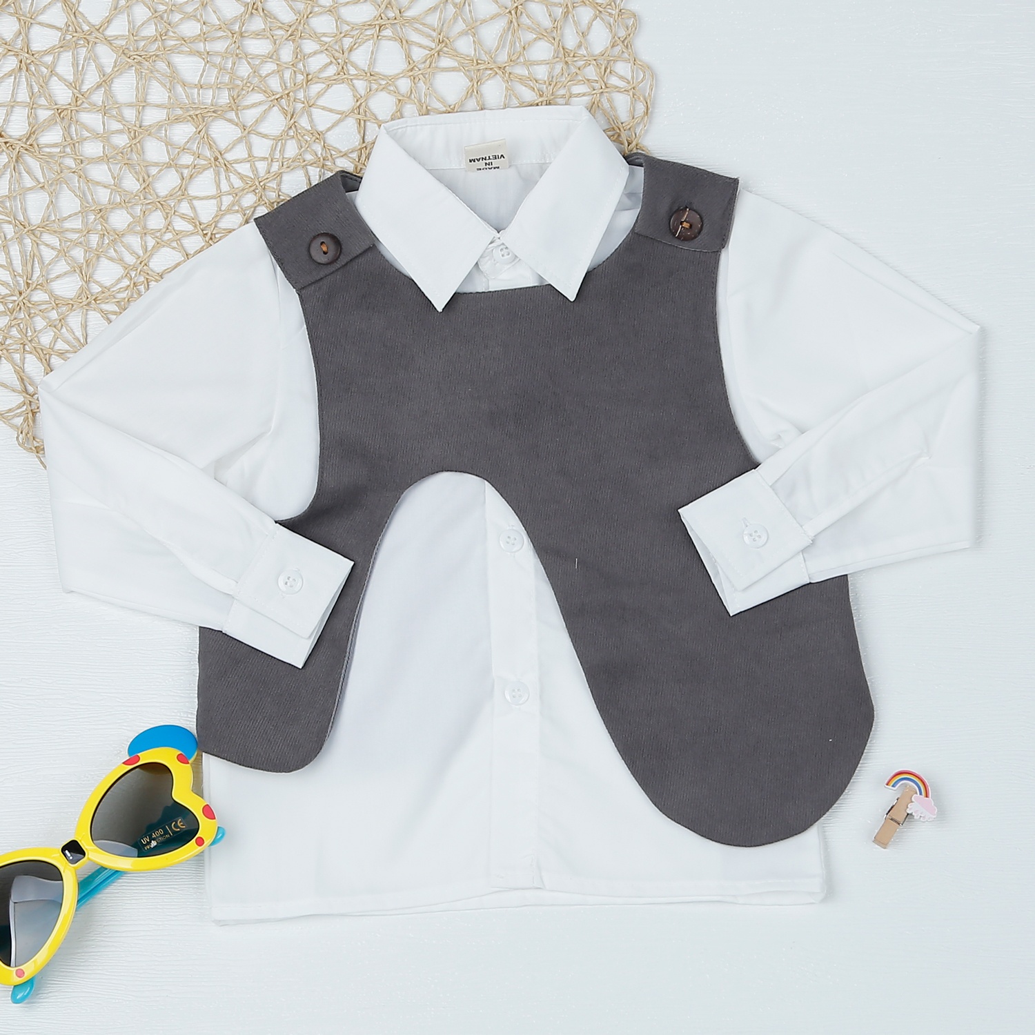 Bộ quần áo bé trai gile M22D (Trắng Ghi) hình 2