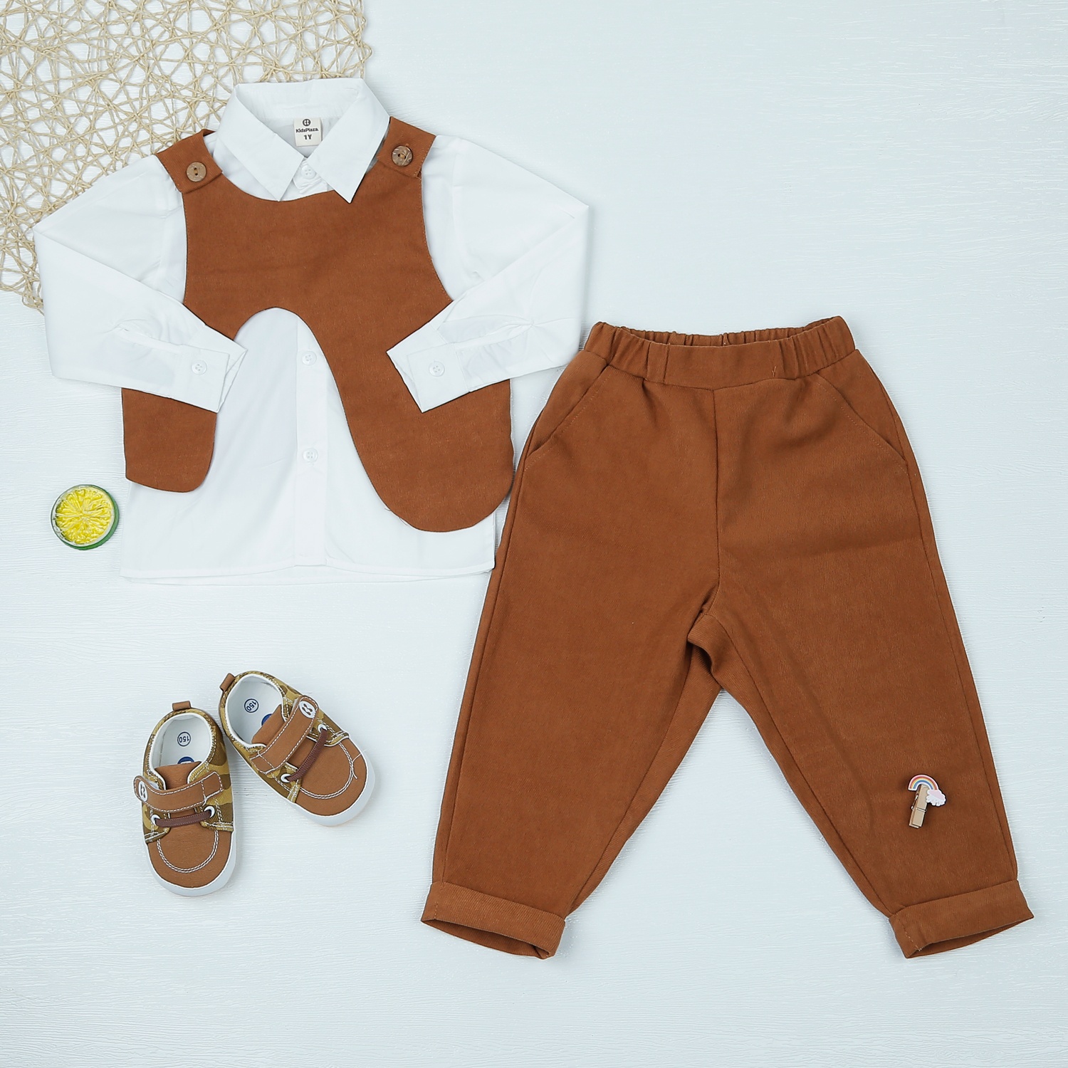 Bộ quần áo bé trai gile M22D (Trắng Nâu) hình 1