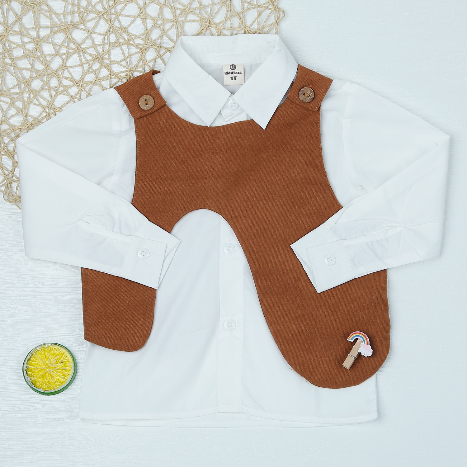 Bộ quần áo bé trai gile M22D (Trắng Nâu) hình 2