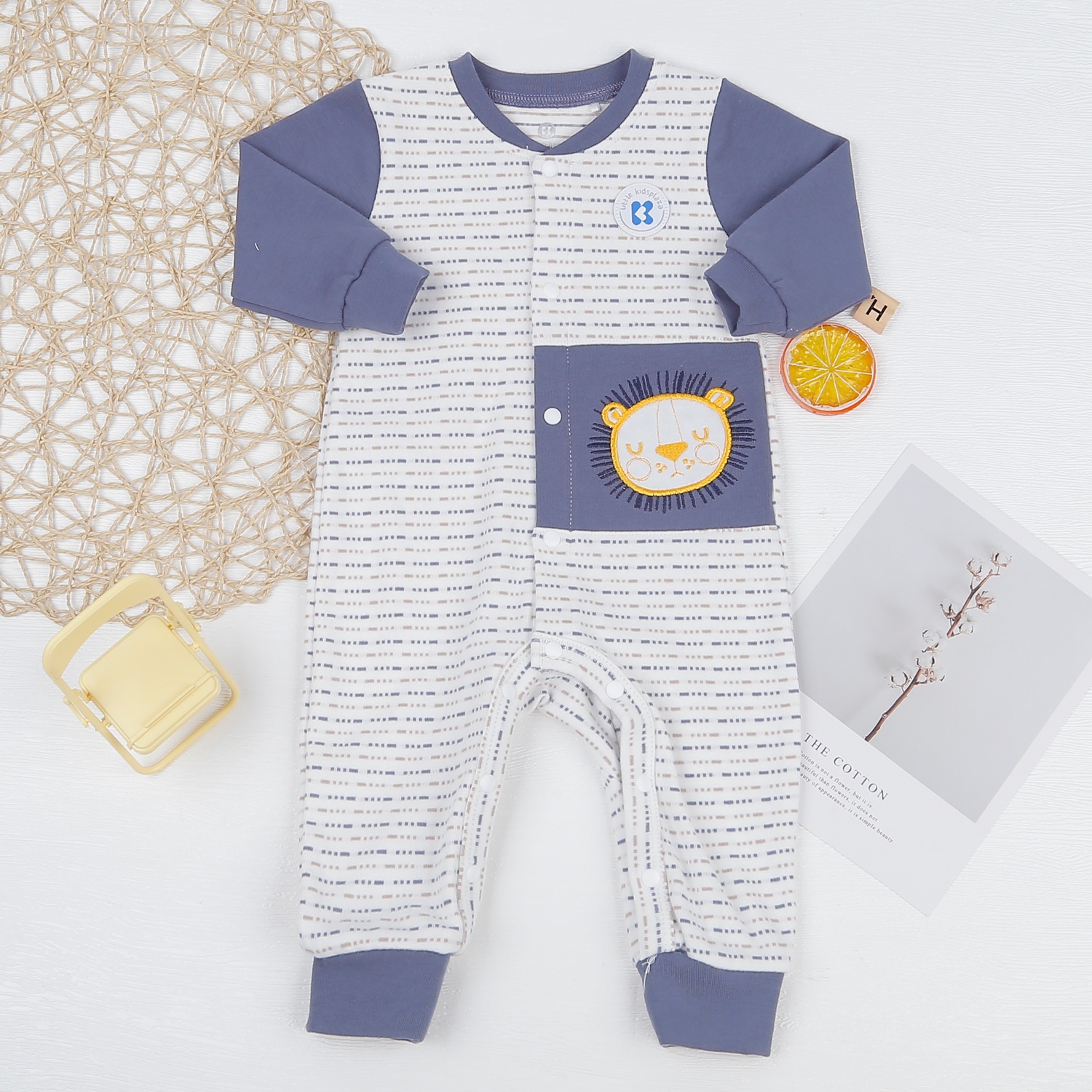 Body bé trai dài tay kẻ nét đứt KidsPlaza ND22D (Trắng xanh đậm)  hình 1