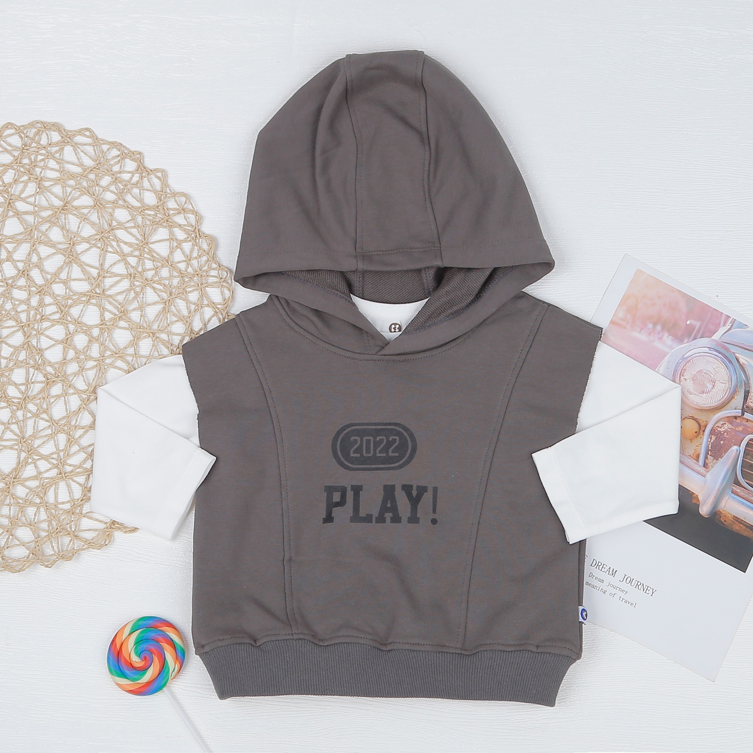 Set 2 áo bé trai KidsPlaza có mũ in Play HN22D (Xám)  hình 1