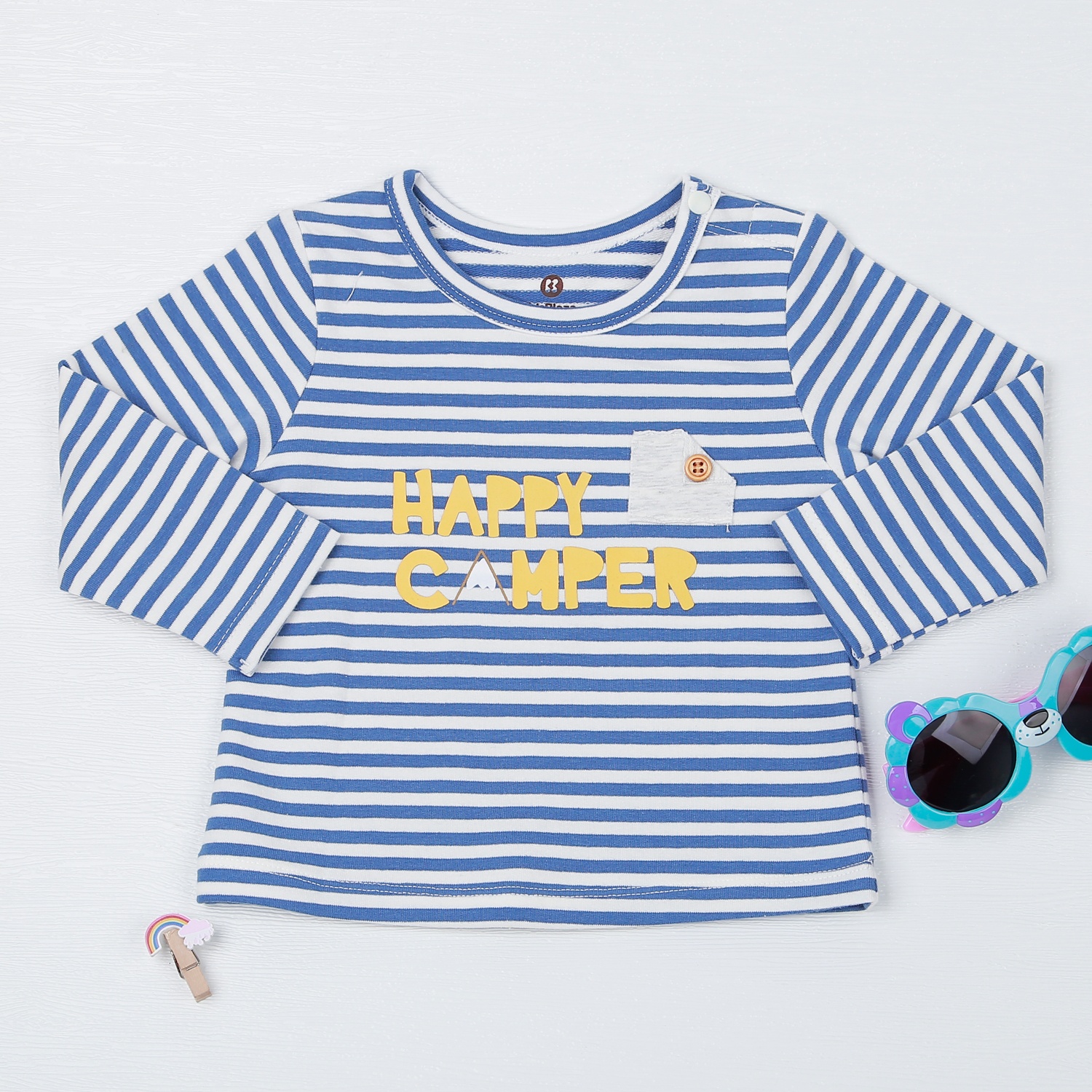 Set yếm bé trai KidsPlaza in chữ kẻ xanh ghi HN22T hình 2