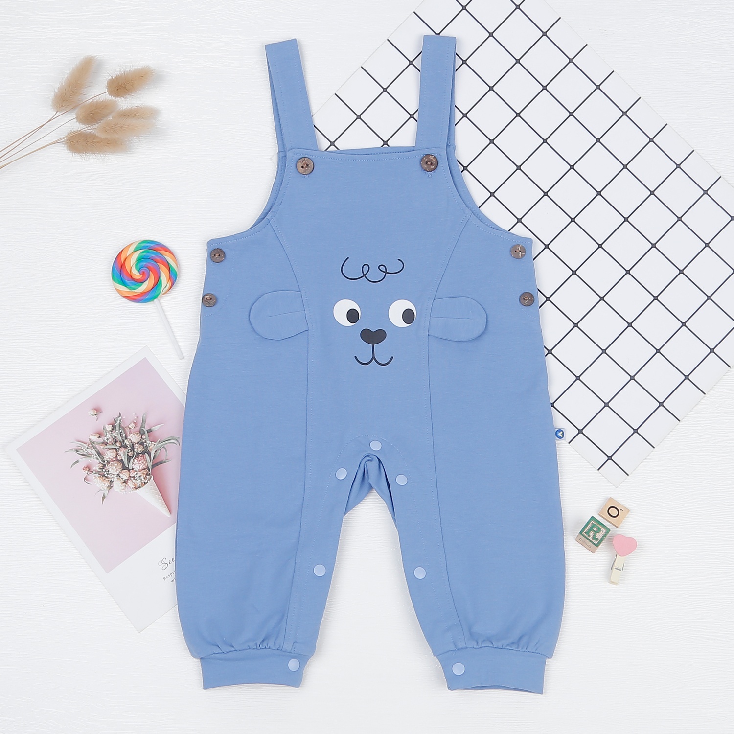 Set yếm bé trai KidsPlaza in gấu kẻ xanh HN22T hình 3