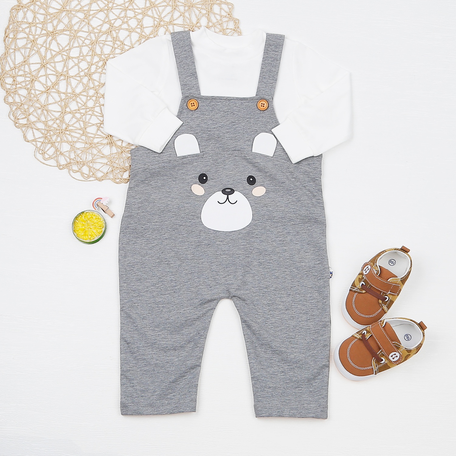 Set yếm bé trai KidsPlaza in gấu HN22T (Xám) hình 1