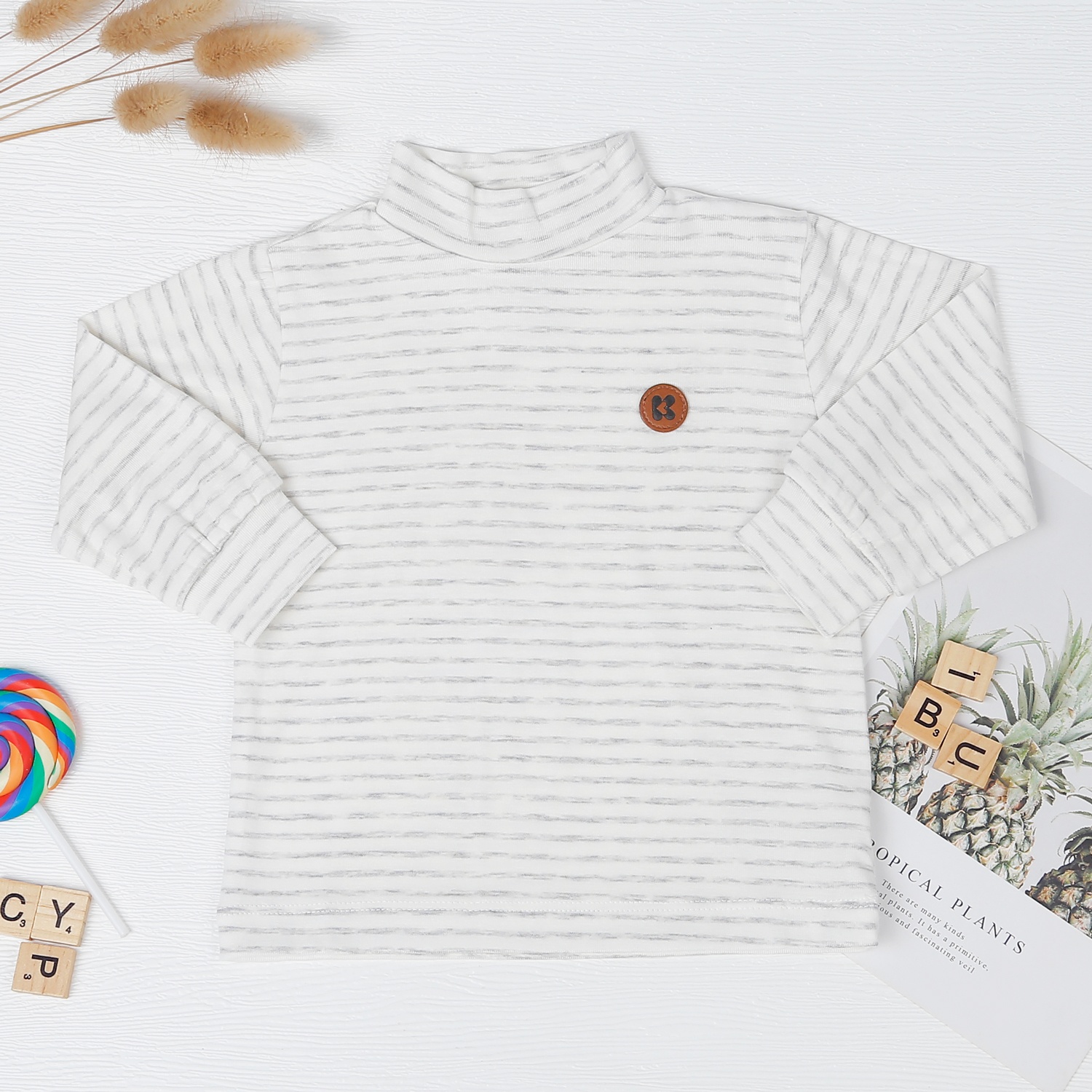 Áo bé trai Otis cổ 3 phân kẻ ghi trắng KidsPlaza ND22T hình 1