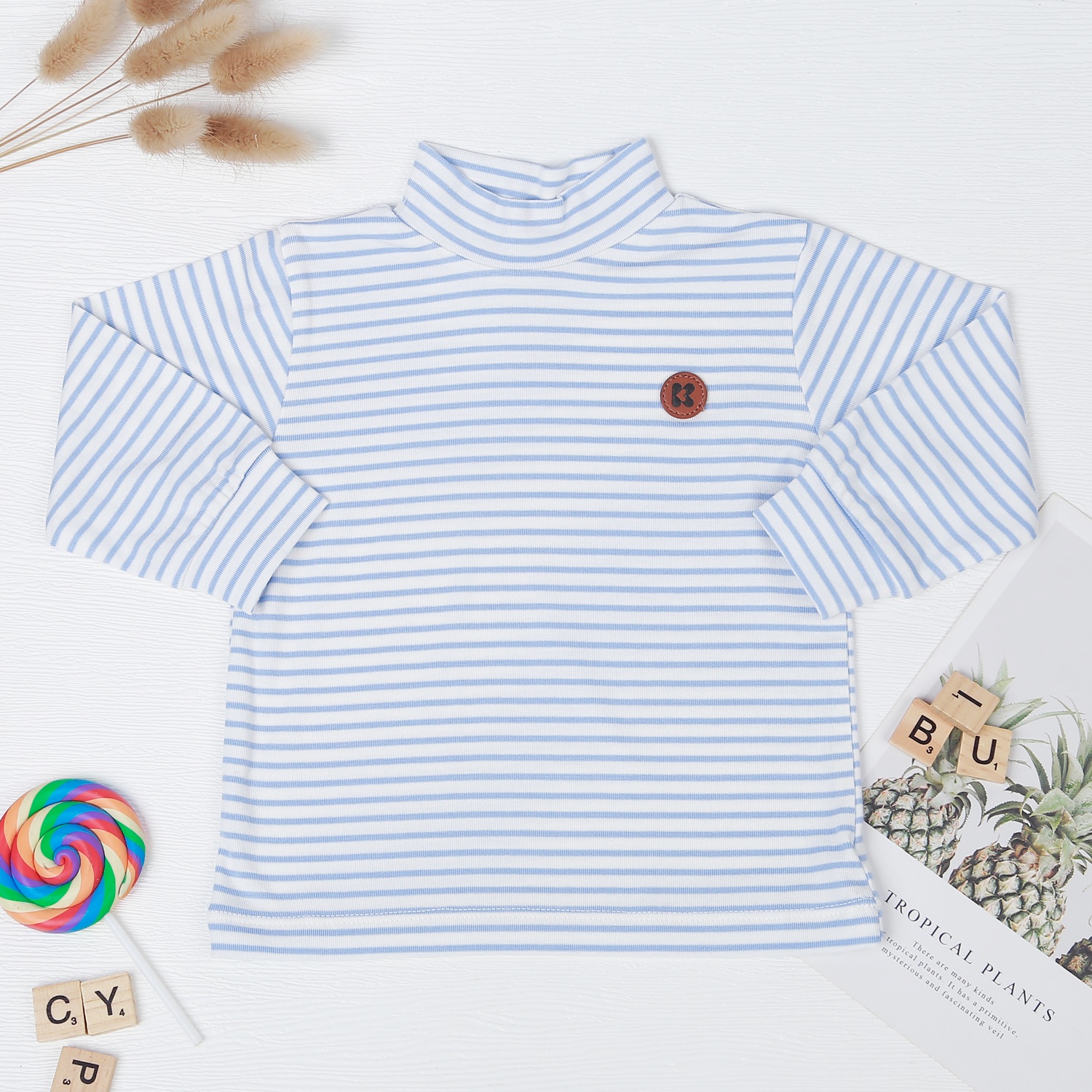 Áo bé trai Otis cổ 3 phân kẻ xanh KidsPlaza ND22T hình 1