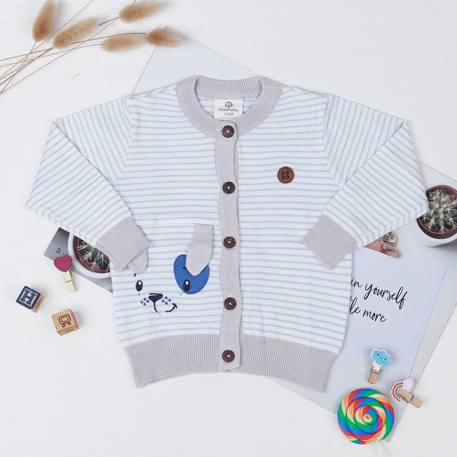 Áo len bé trai cài giữa KidsPlaza ND22D (Kẻ Xanh) hình 1