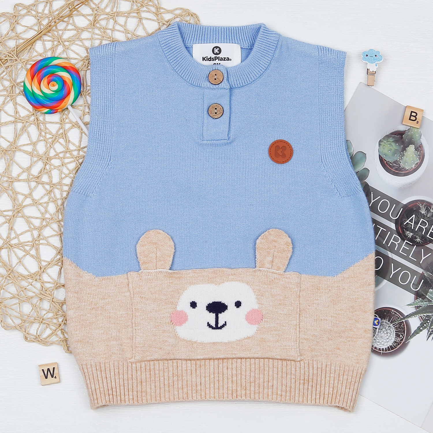 Áo len gile bé trai túi gấu hoạ tiết siêu cute HN22D  hình 1