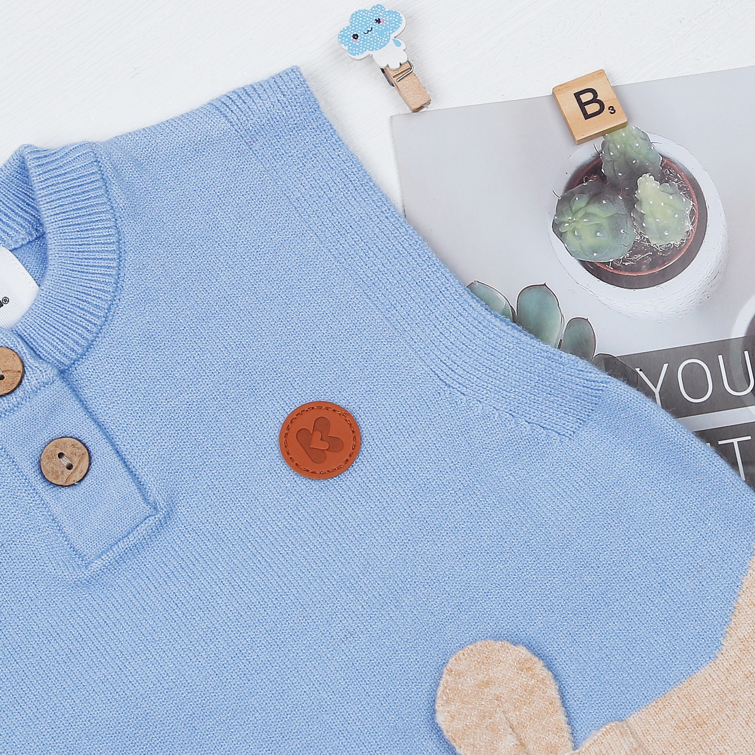 Áo len gile bé trai túi gấu hoạ tiết siêu cute HN22D  hình 2