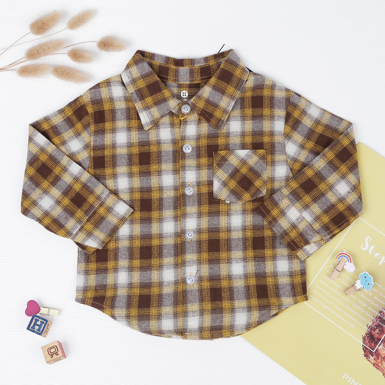 Áo sơ mi bé trai KidsPlaza caro nâu vàng HN22T hình 1