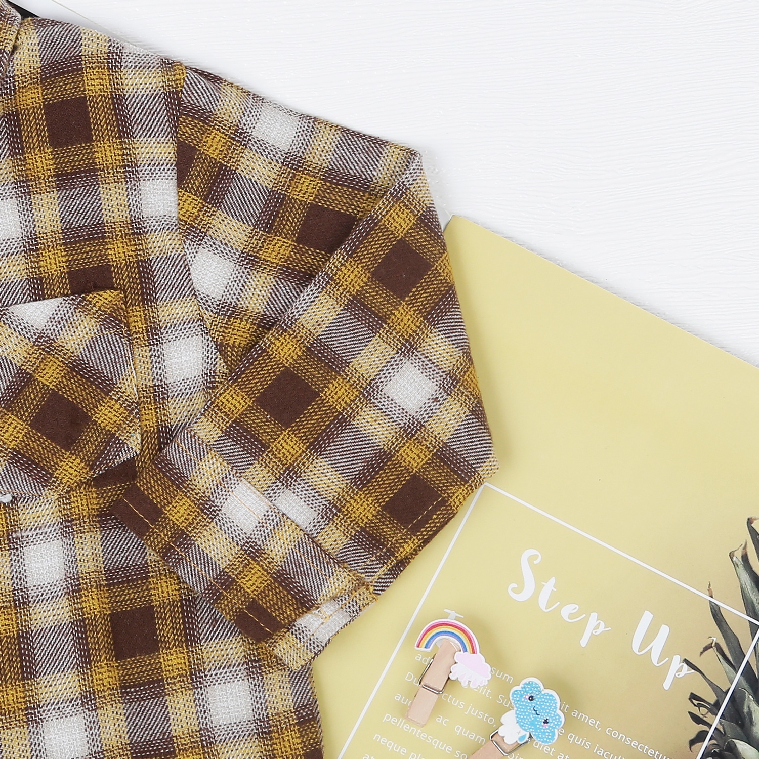 Áo sơ mi bé trai KidsPlaza caro nâu vàng HN22T hình 3