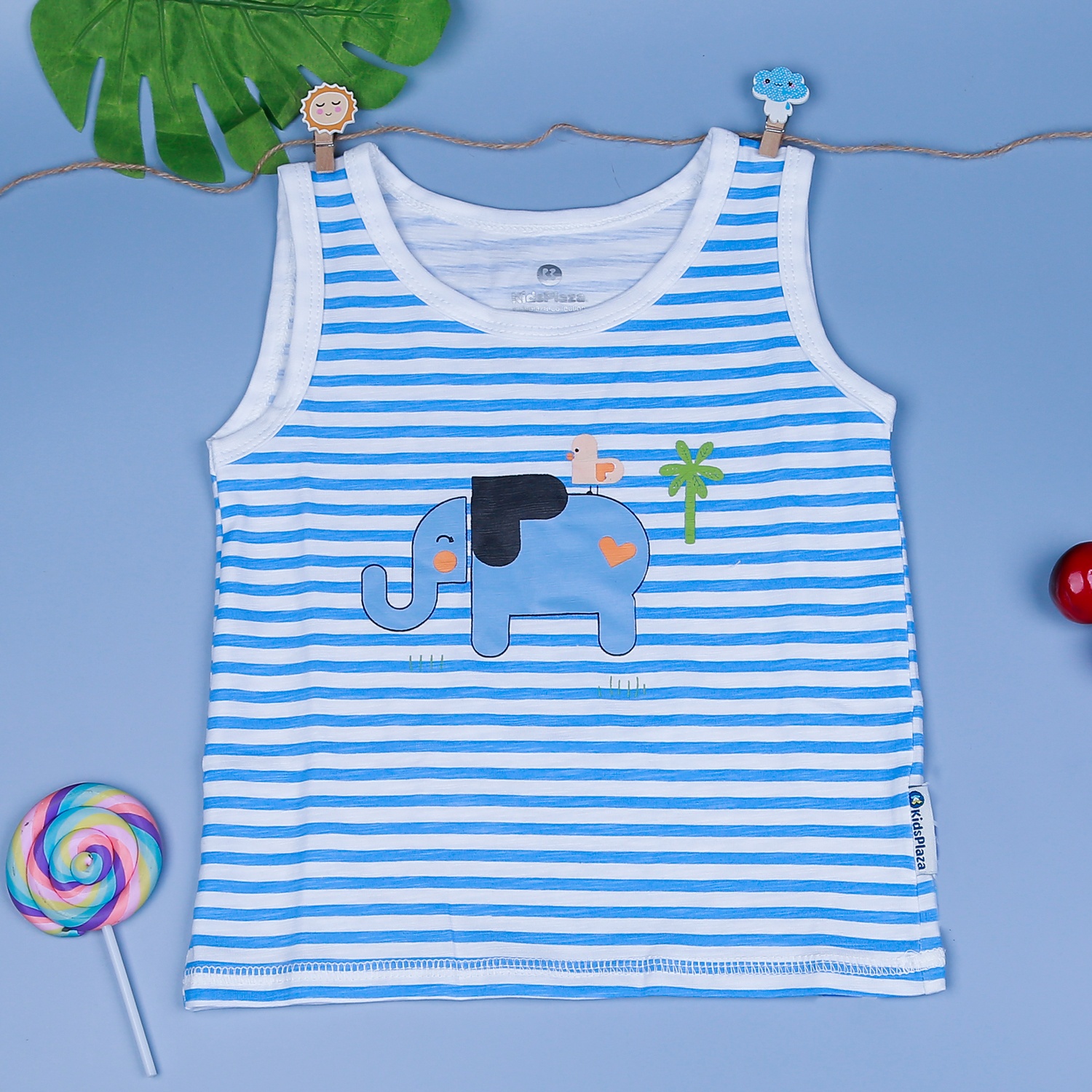 Bộ ba lỗ bé trai áo kẻ quần thú KidsPlaza M21H  hình 2