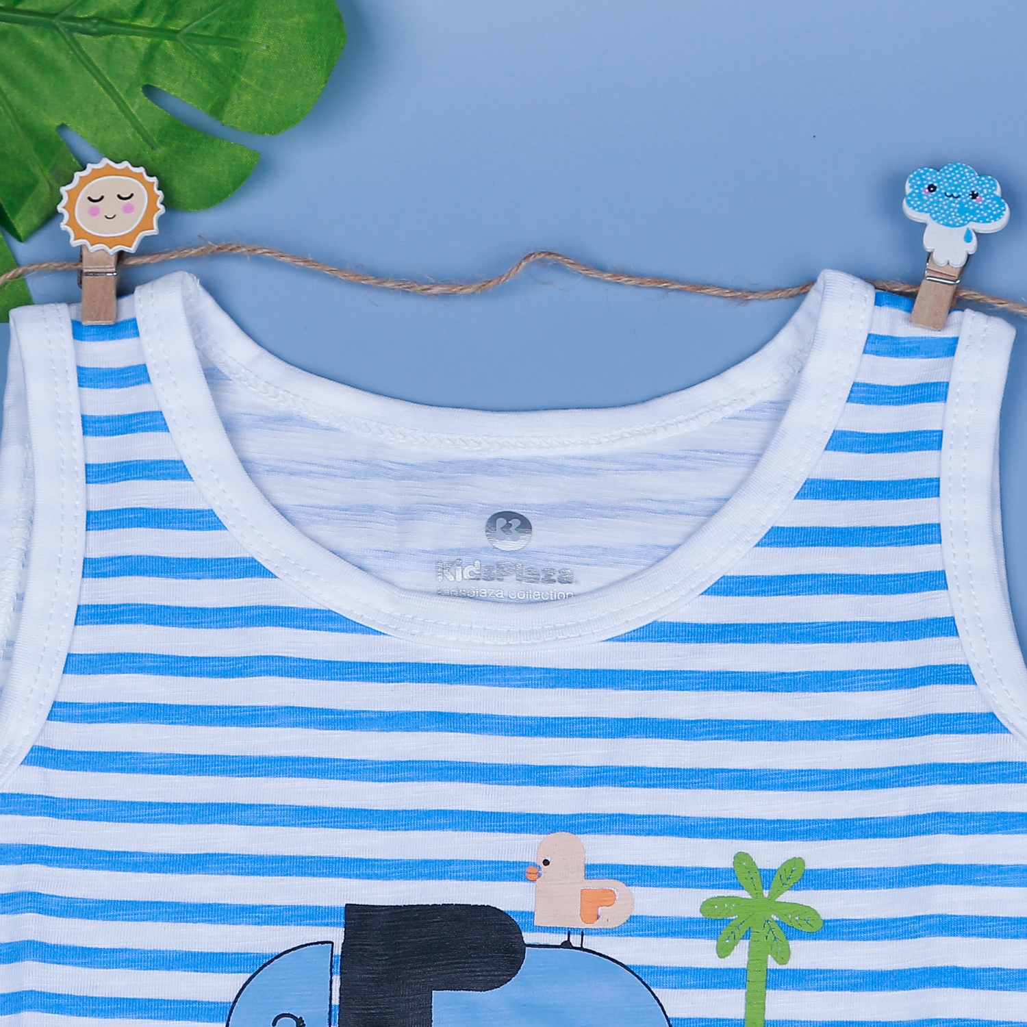 Bộ ba lỗ bé trai áo kẻ quần thú KidsPlaza M21H  hình 4