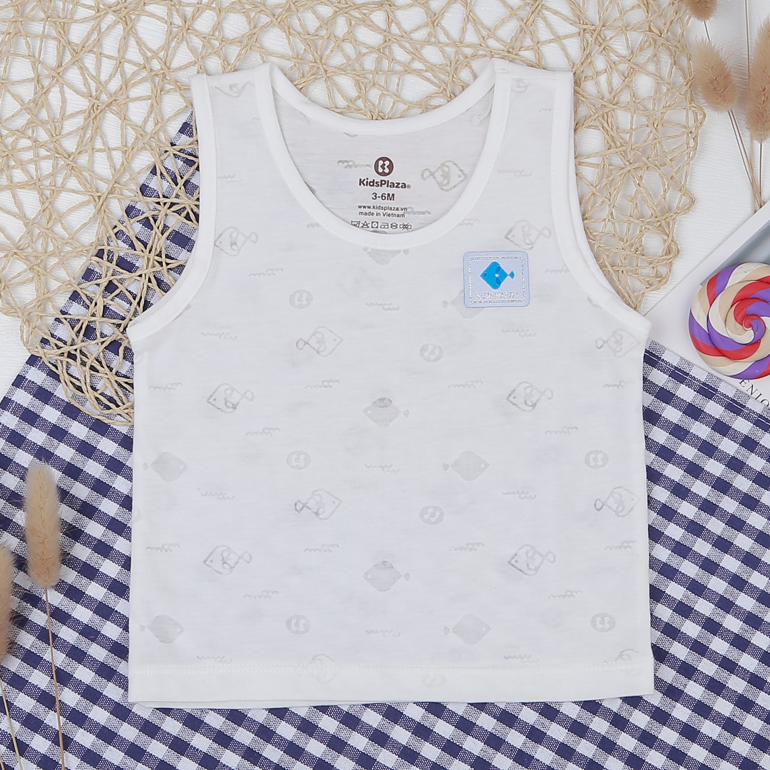 Bộ bé trai ba lỗ KidsPlaza in cá HN21H (Trắng) hình 2