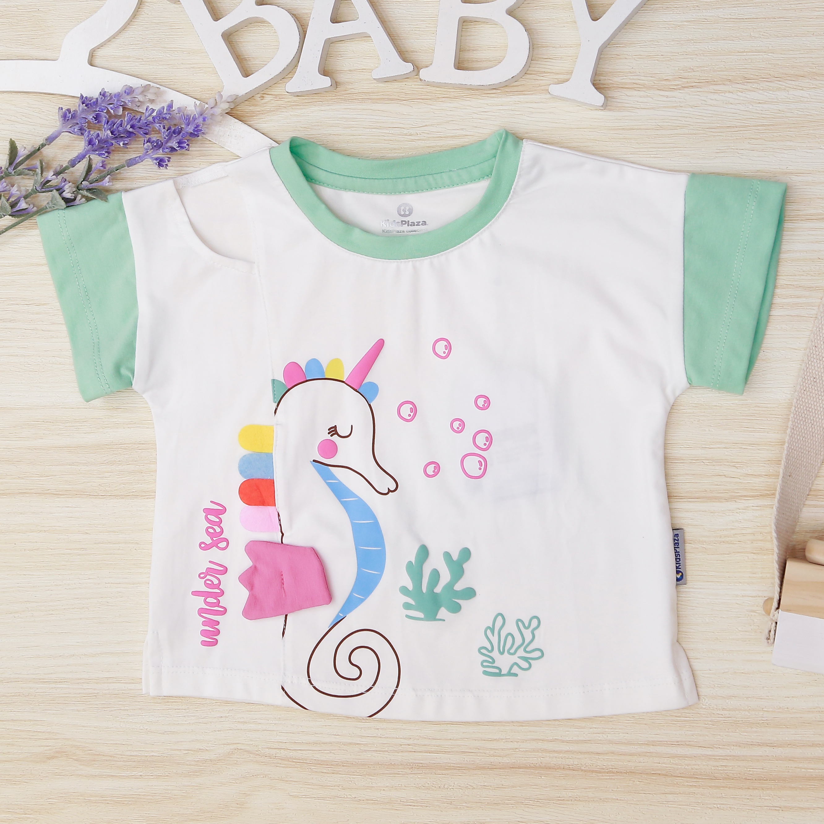 Bộ cộc bé gái in cá ngựa KidsPlaza TT22H Xanh hình 2