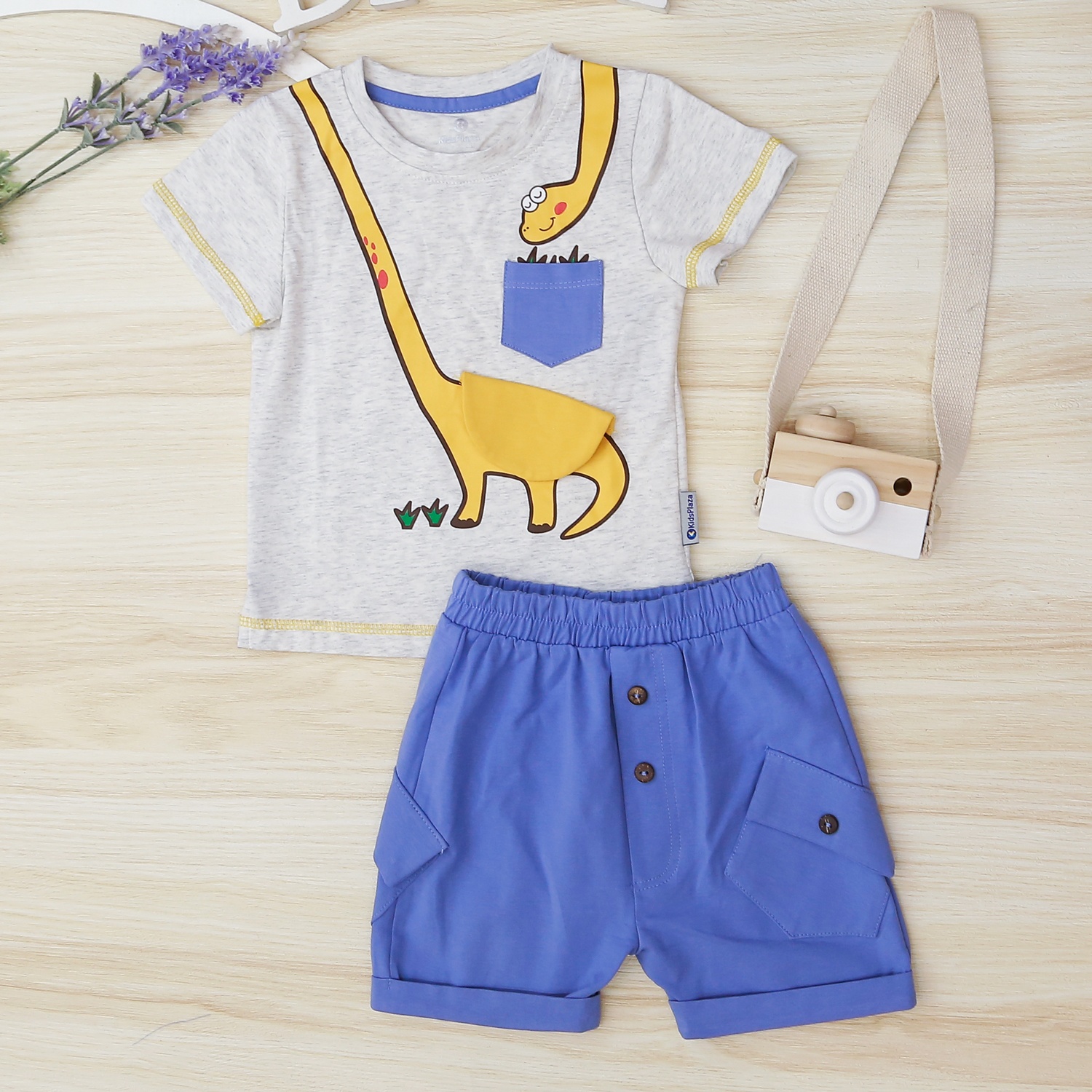 Bộ cộc bé trai in khủng long ăn cỏ KidsPlaza TT22H (Ghi) hình 1