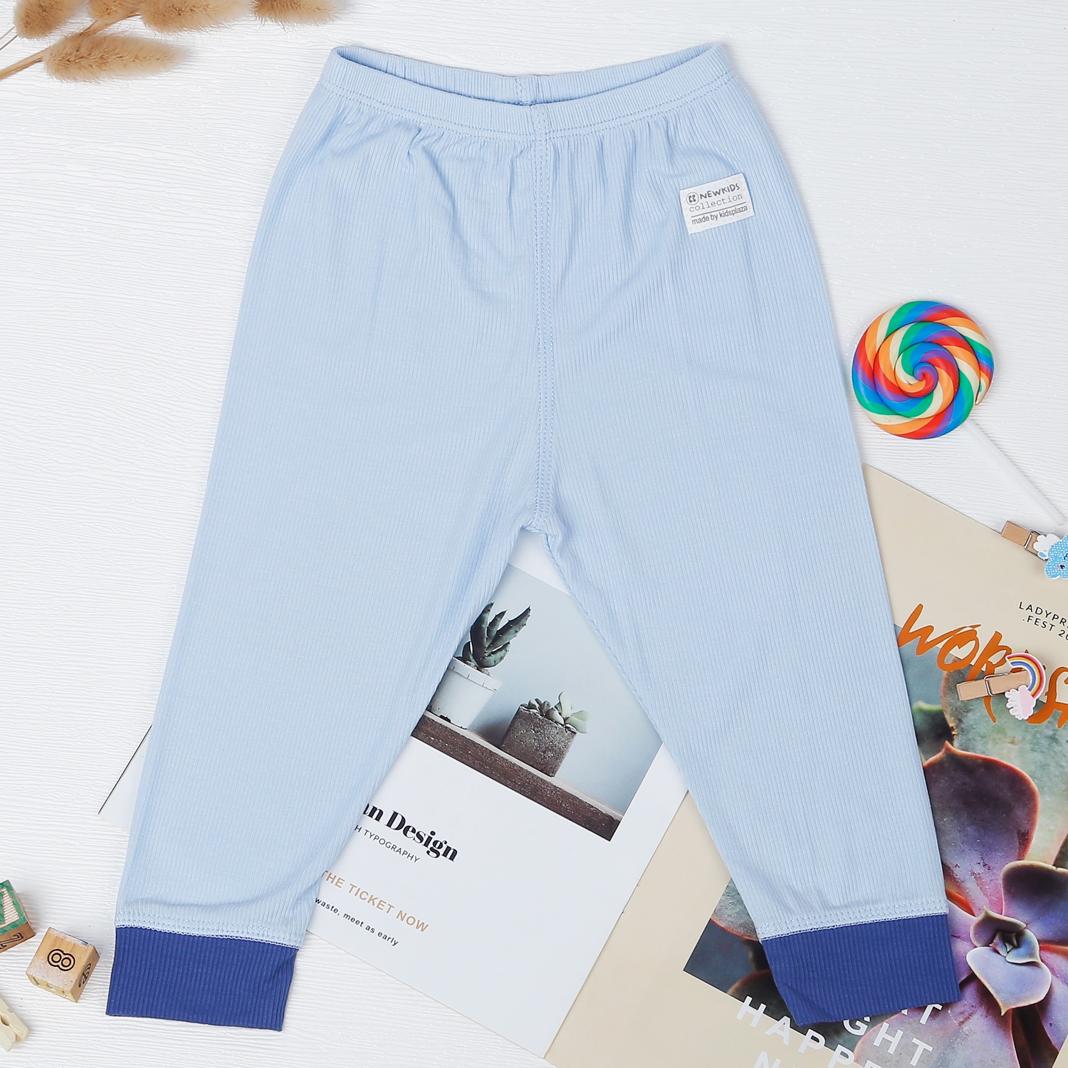 Bộ dài tay cổ tròn kẻ tăm KidsPlaza ND22T (Xanh) hình 3