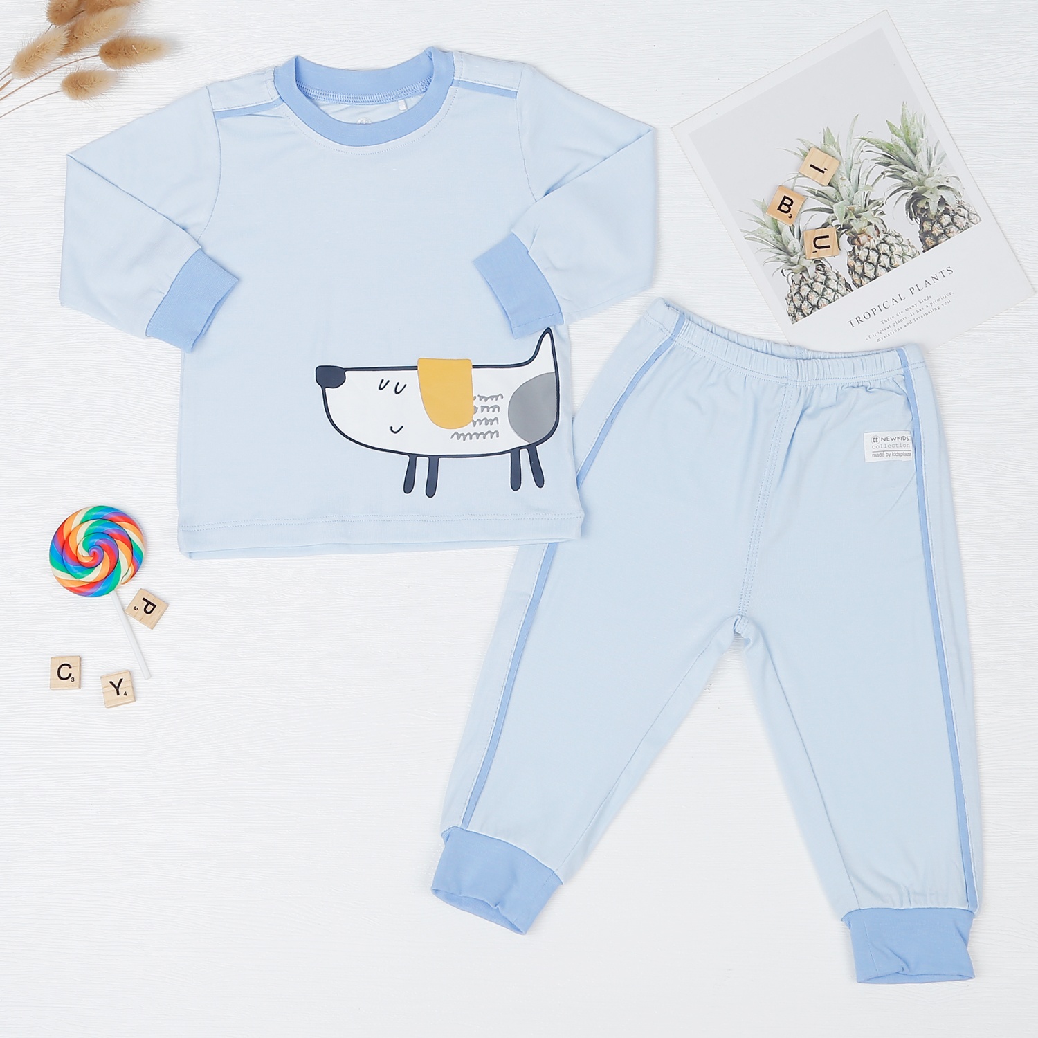 Bộ dài tay Otis cổ tròn KidsPlaza ND22T (Xanh) hình 1