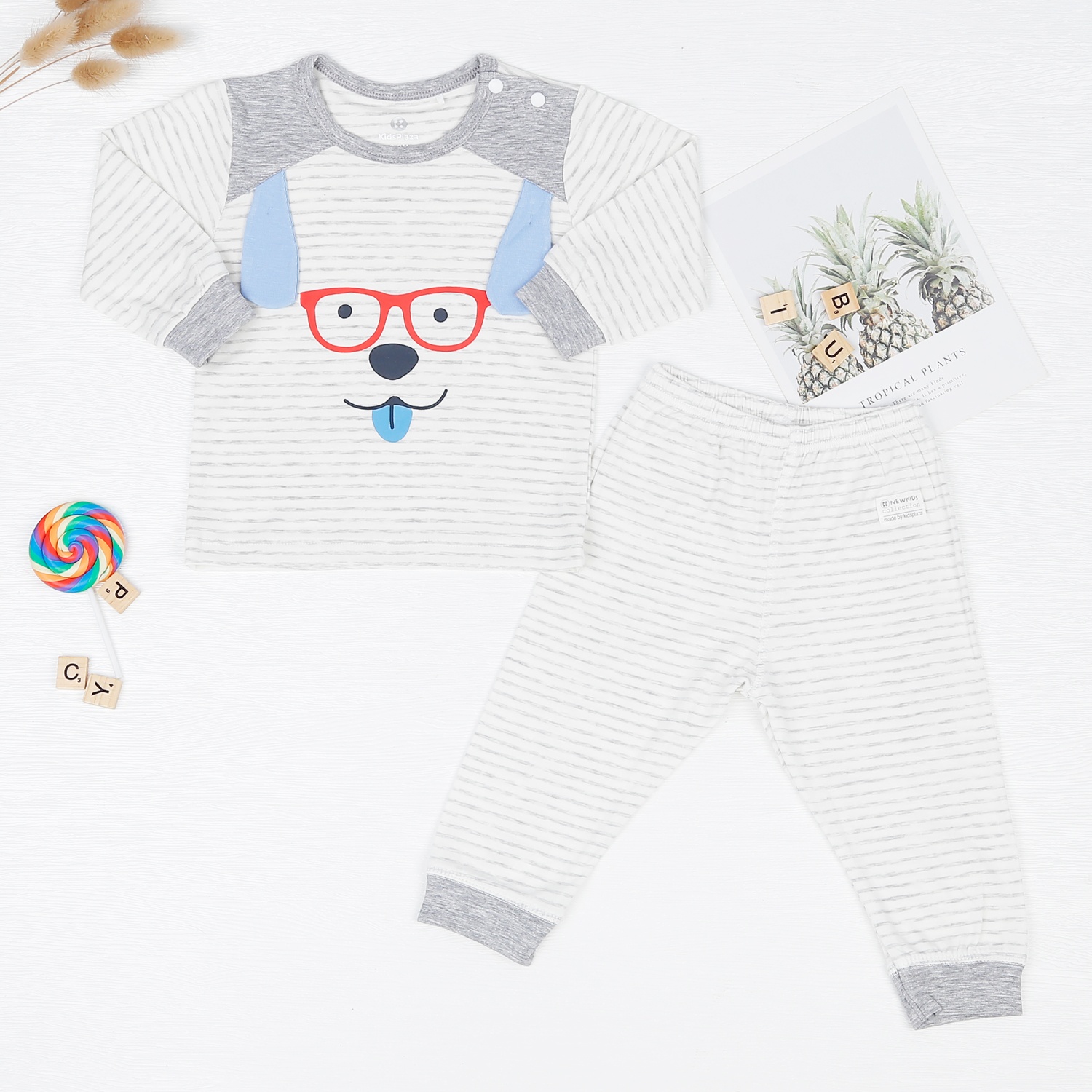 Bộ quần áo dài tay cài vai Otis KidsPlaza ND22T (Kẻ ghi) hình 1