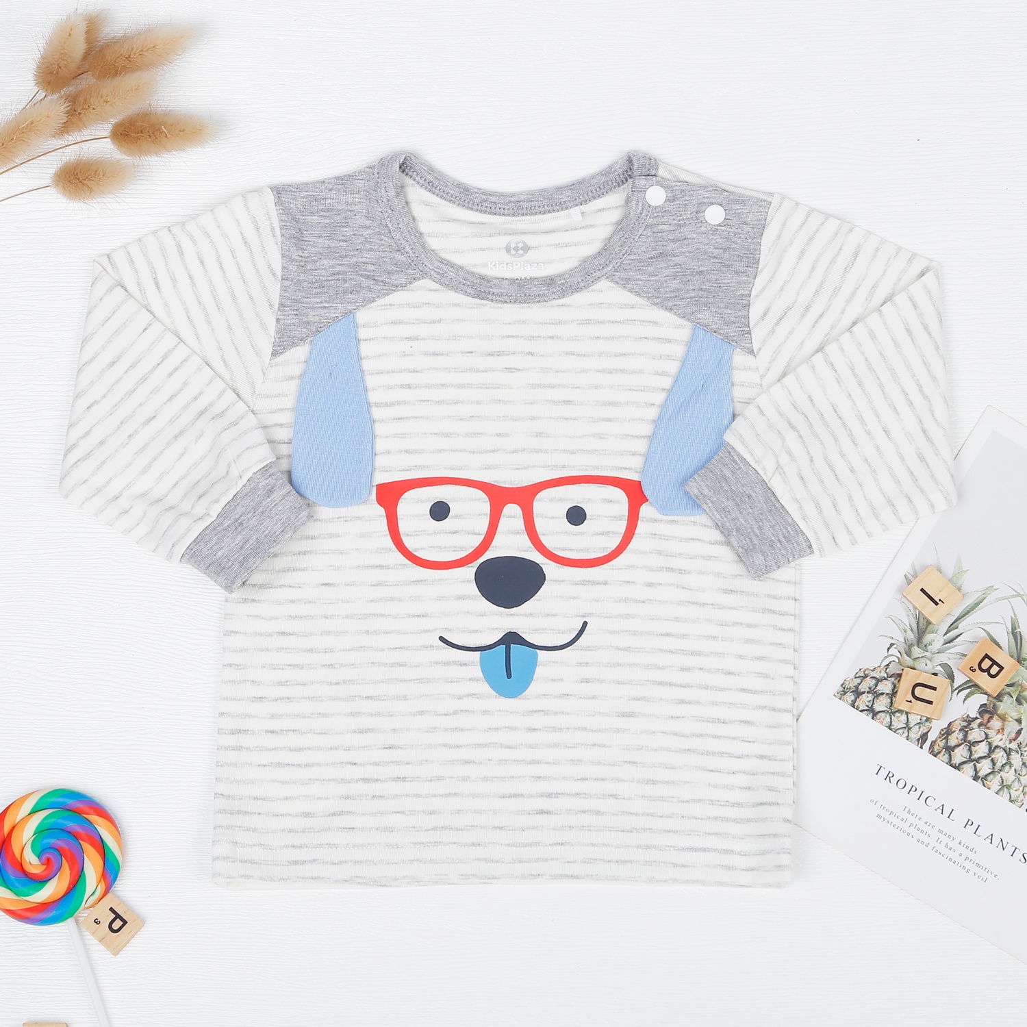 Bộ quần áo dài tay cài vai Otis KidsPlaza ND22T (Kẻ ghi) hình 2