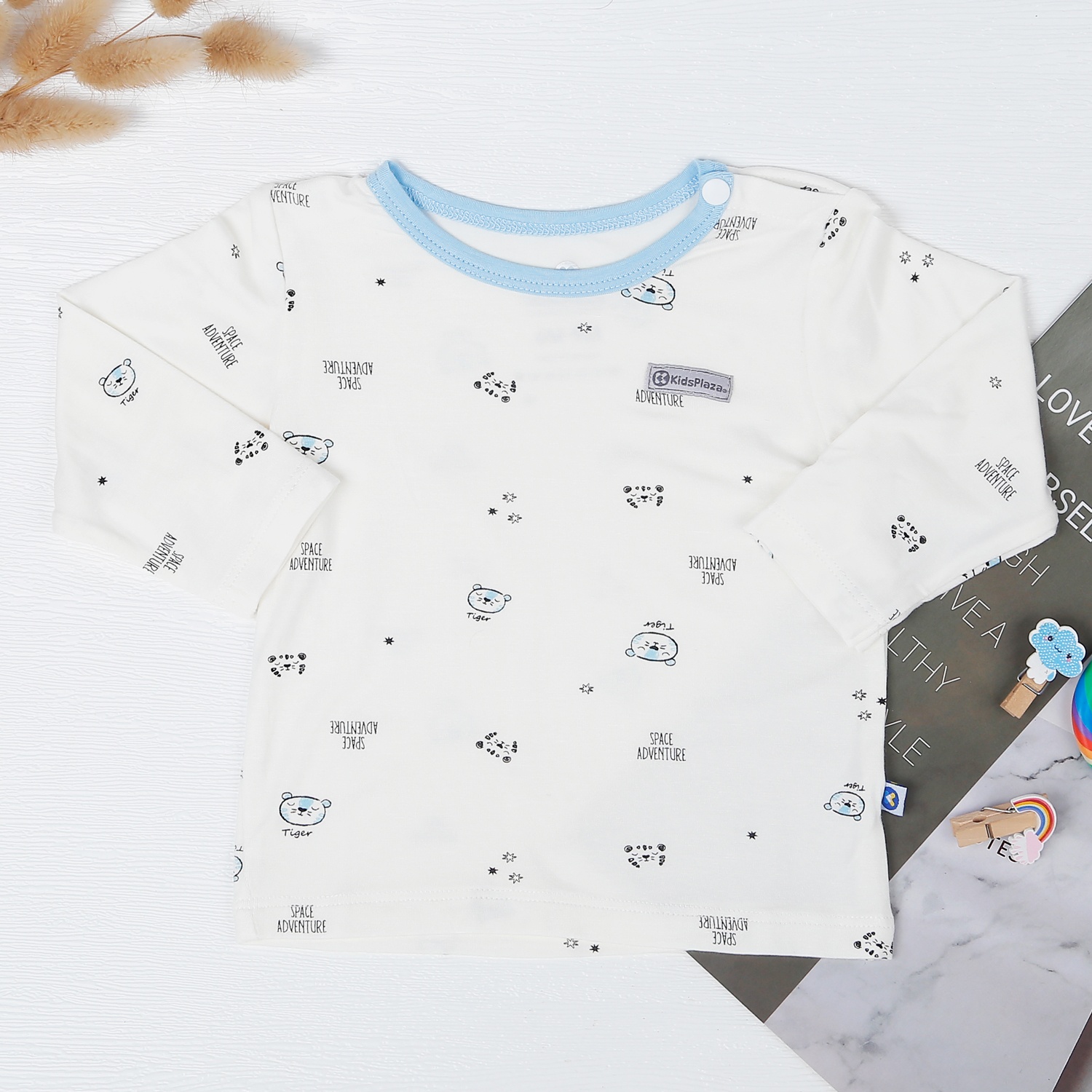 Bộ quần áo bé trai cài vai in Tiger KidsPlaza M22T (Xanh)  hình 2