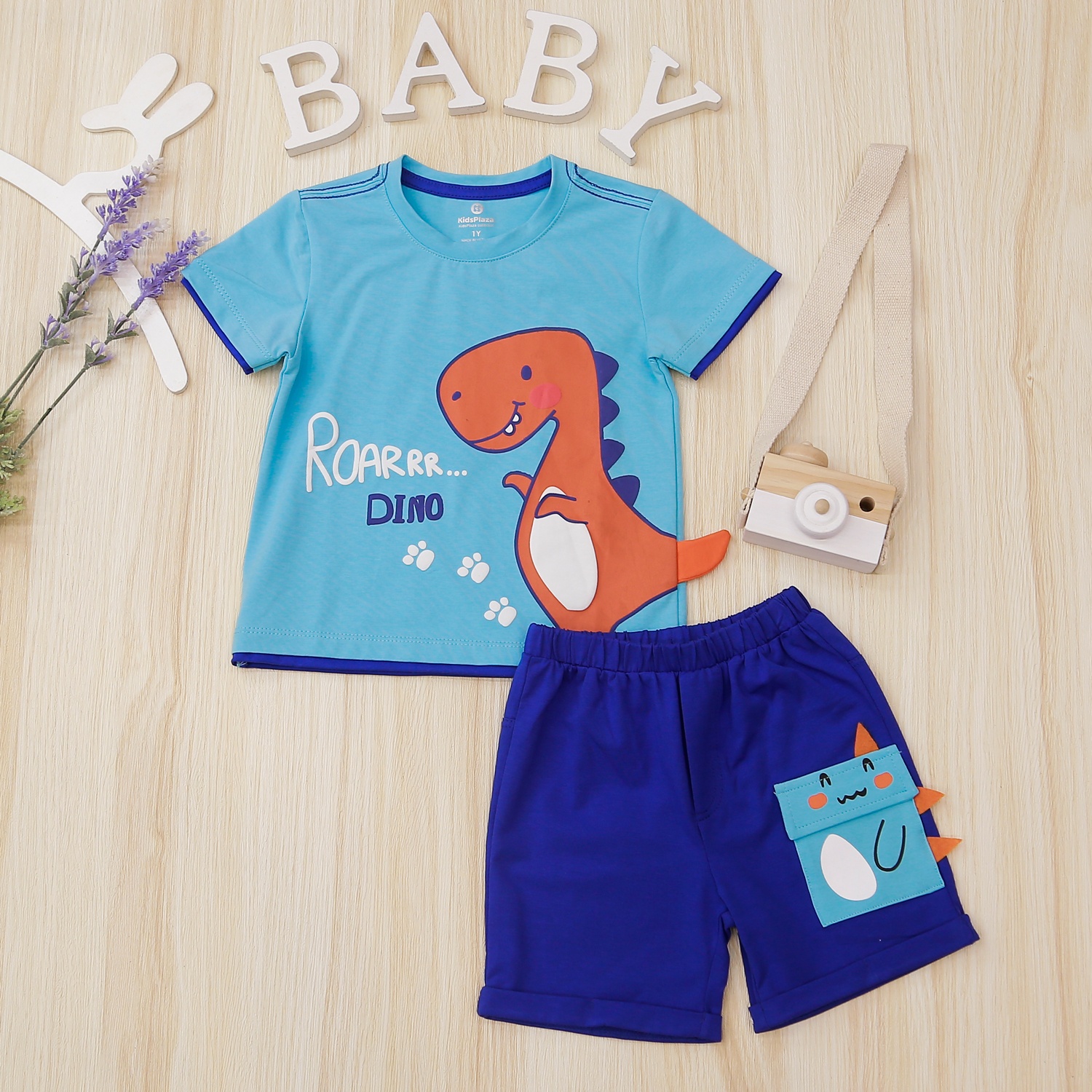 Bộ quần áo cộc tay bé trai Kids Plaza in khủng long Dino TT22H hình 1