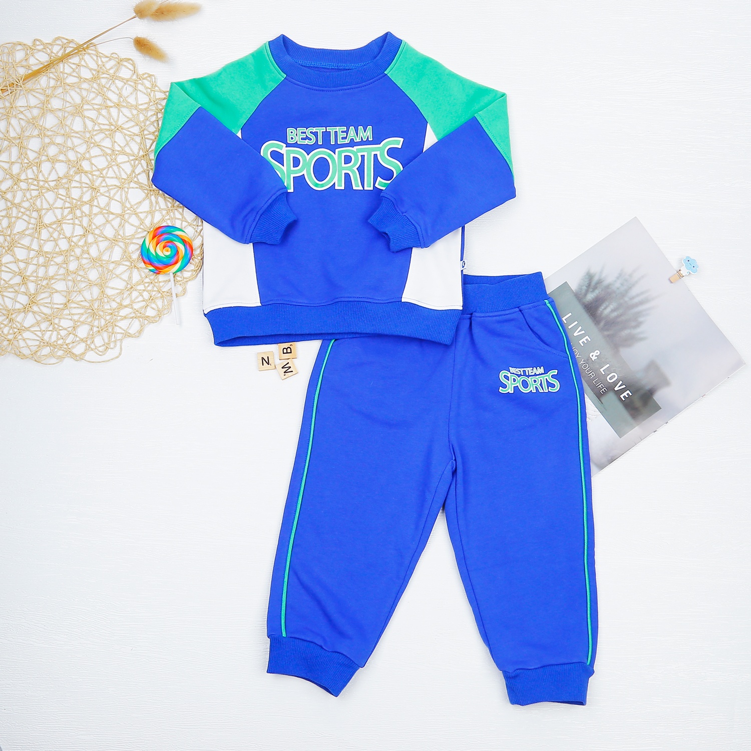 Bộ quần áo dài tay bé trai KidsPlaza phối in Sports HN22D hình 1