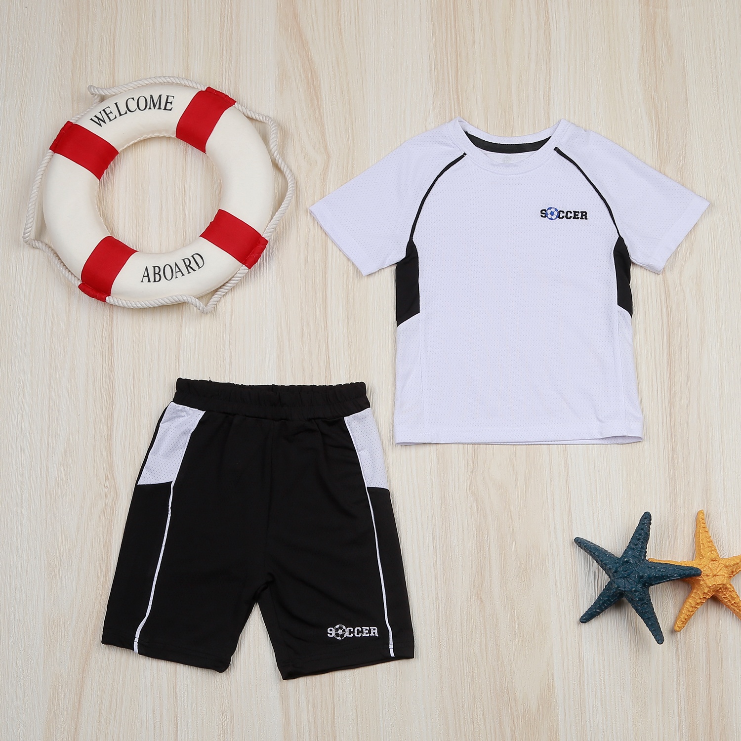 Bộ cộc bé trai thêu bóng KidsPlaza VY22H Trắng hình 1