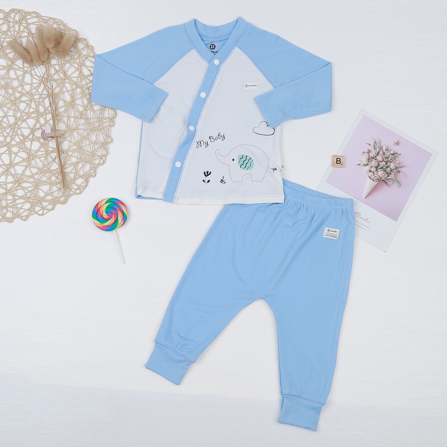 Bộ quần áo dài tay bé trai KidsPlaza in hình voi M22D hình 1