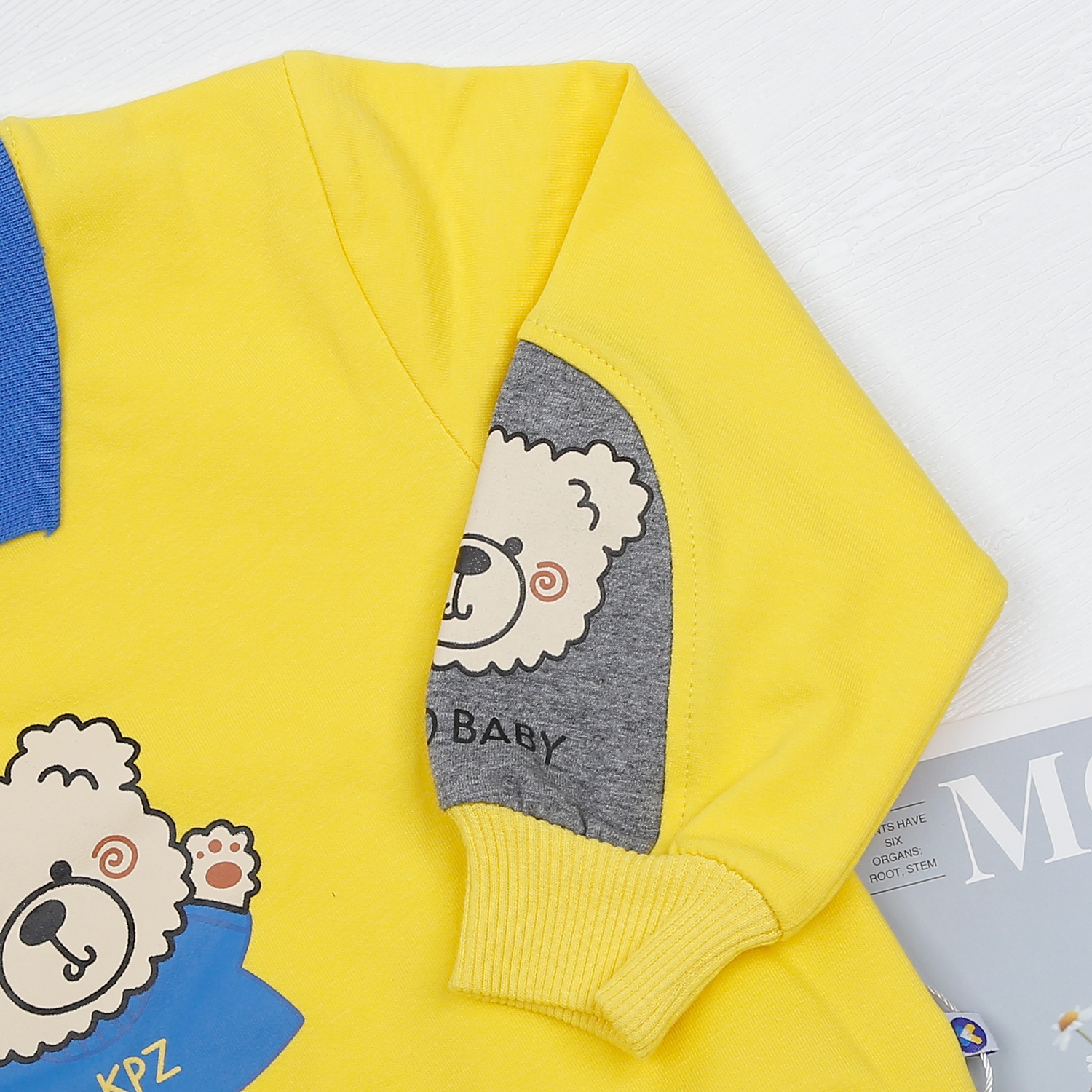 Bộ quần áo dài tay bé trai phối in gấu vàng xanh KidsPlaza HN22D  hình 3