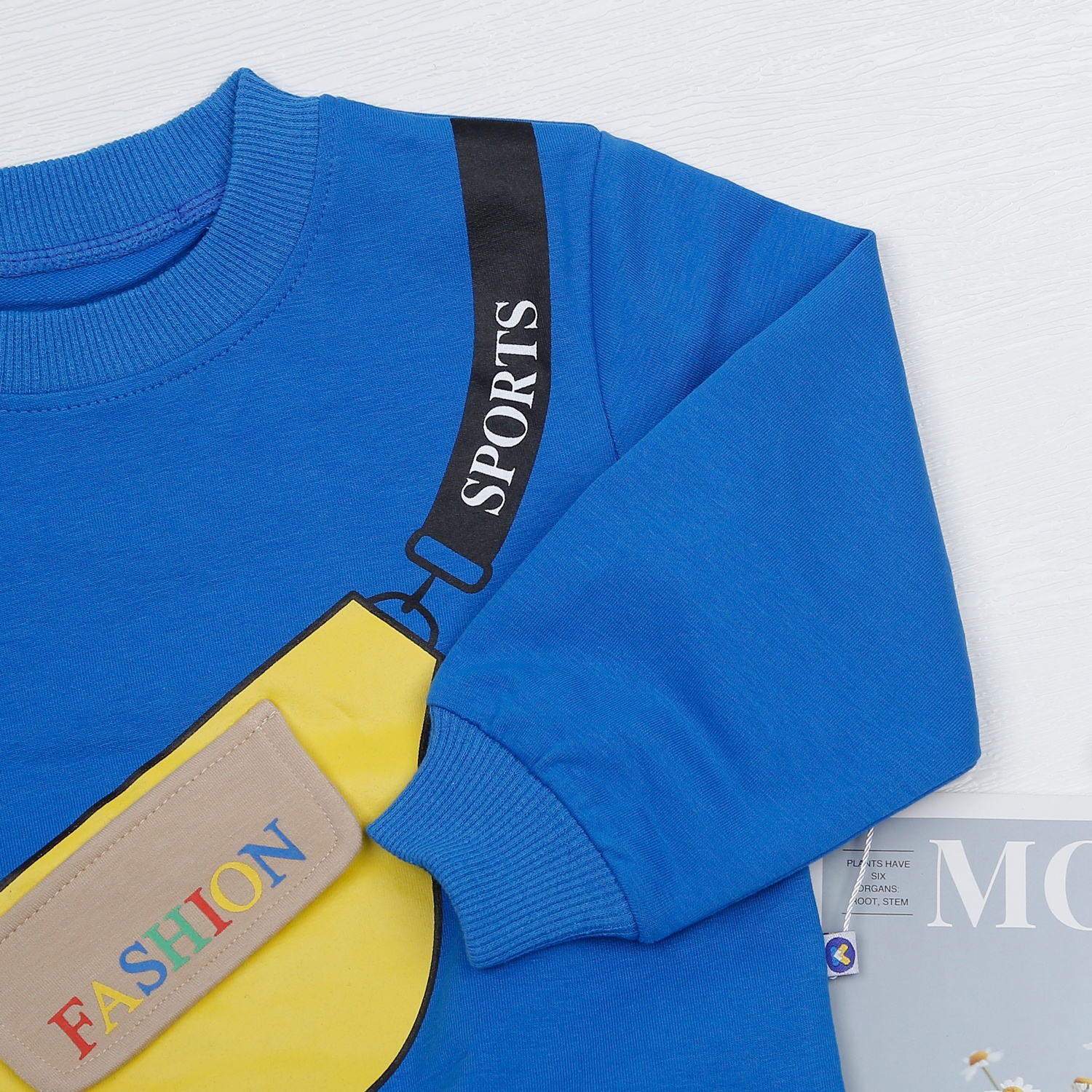 Bộ quần áo dài tay bé trai phối in túi chéo xanh KidsPlaza HN22D hình 3