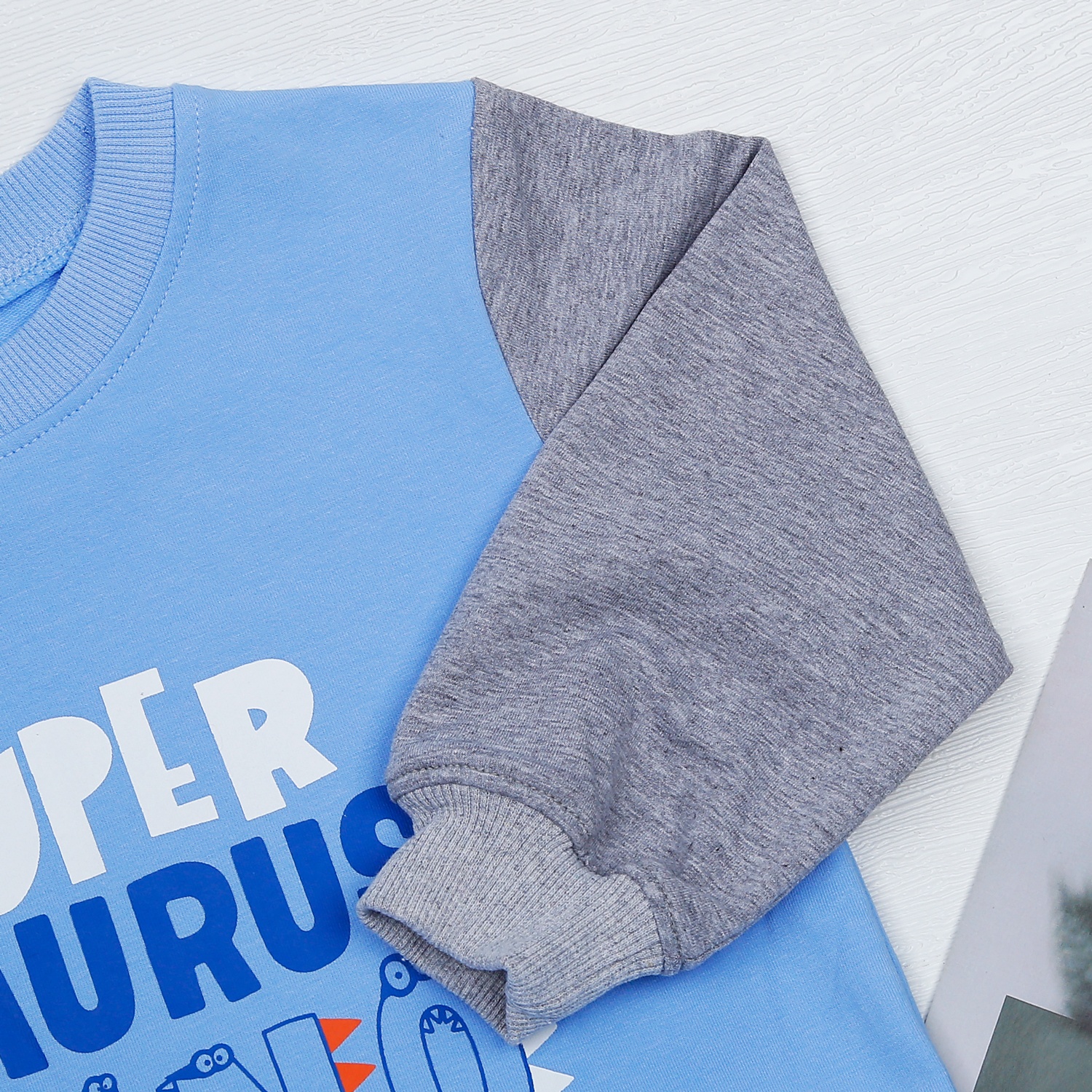 Bộ quần áo dài tay bé trai in phối DINO màu xanh ghi HN22D hình 3