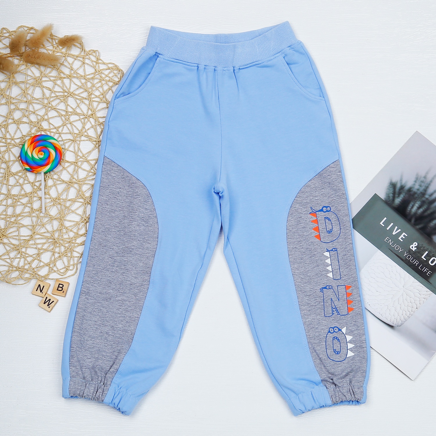 Bộ quần áo dài tay bé trai in phối DINO màu xanh ghi HN22D hình 6