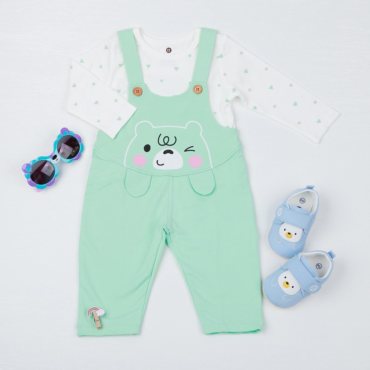 Set yếm bé gái KidsPlaza in mặt thỏ xanh ngọc HN22T hình 1