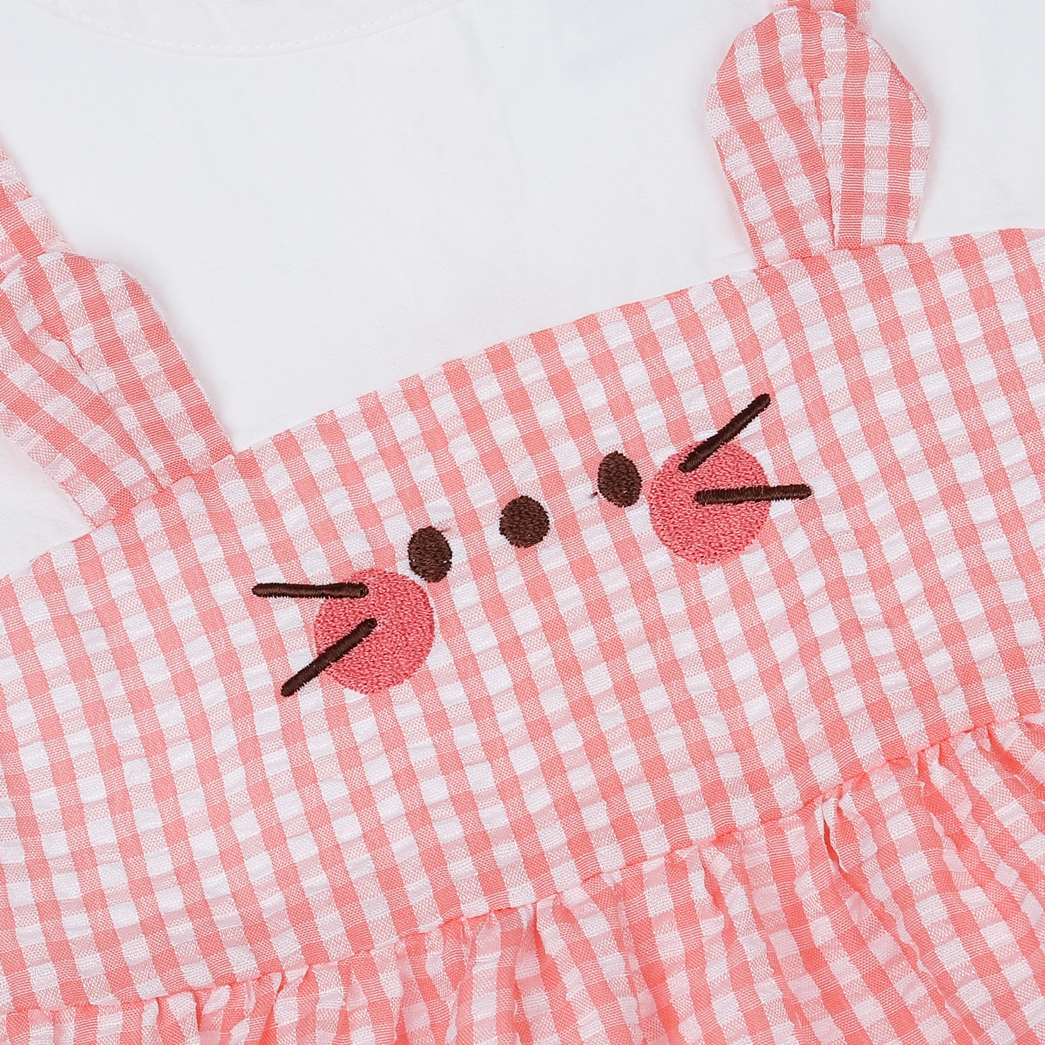 Bộ quần áo cộc tay bé gái KidsPlaza kẻ caro tai gấu HN23H (Hồng)