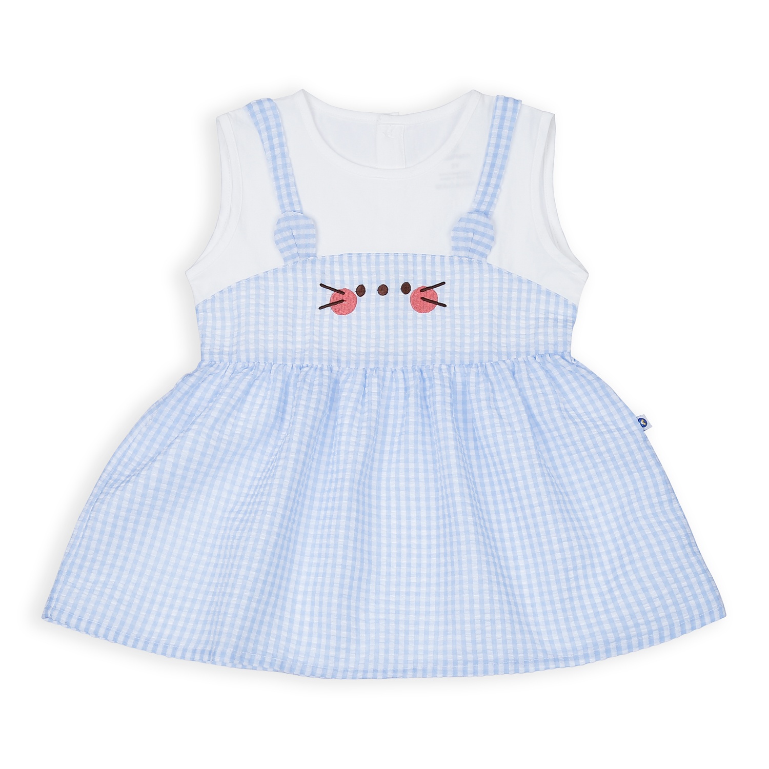 Bộ quần áo cộc tay bé gái KidsPlaza kẻ caro tai gấu HN23H (Xanh) hình 2