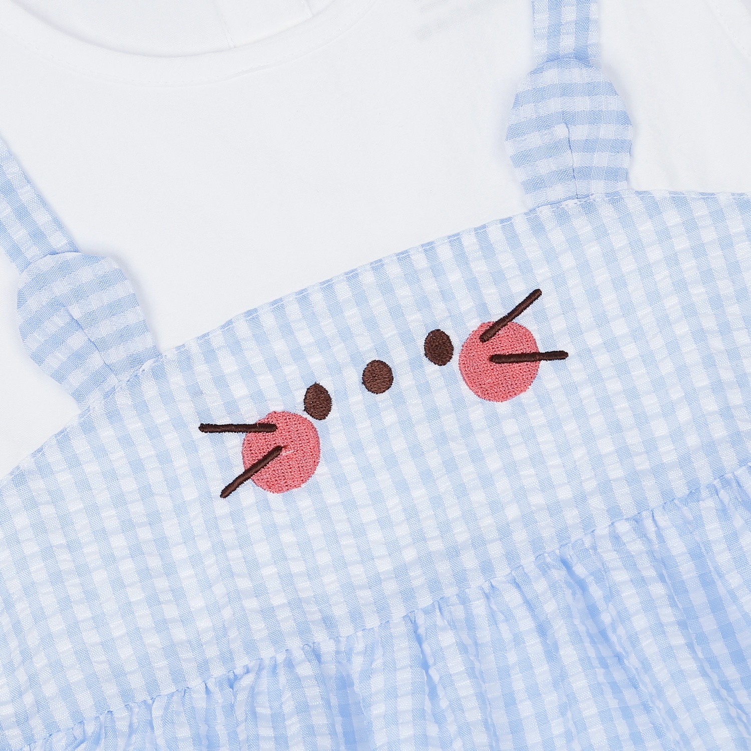 Bộ quần áo cộc tay bé gái KidsPlaza kẻ caro tai gấu HN23H (Xanh) hình 3