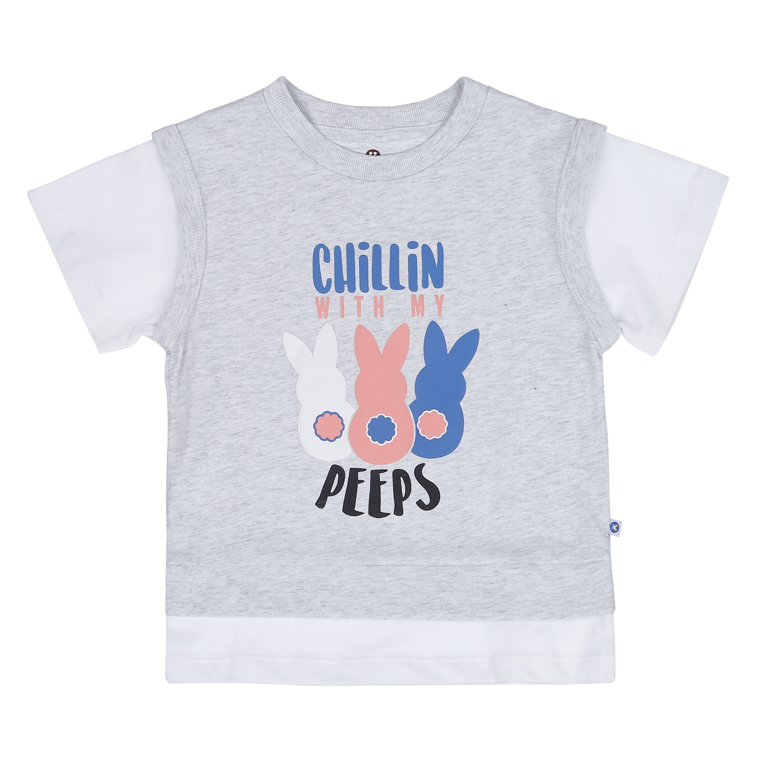 Bộ quần áo cộc tay KidsPlaza hình thỏ in PEEPS HN23H (Trắng ghi)