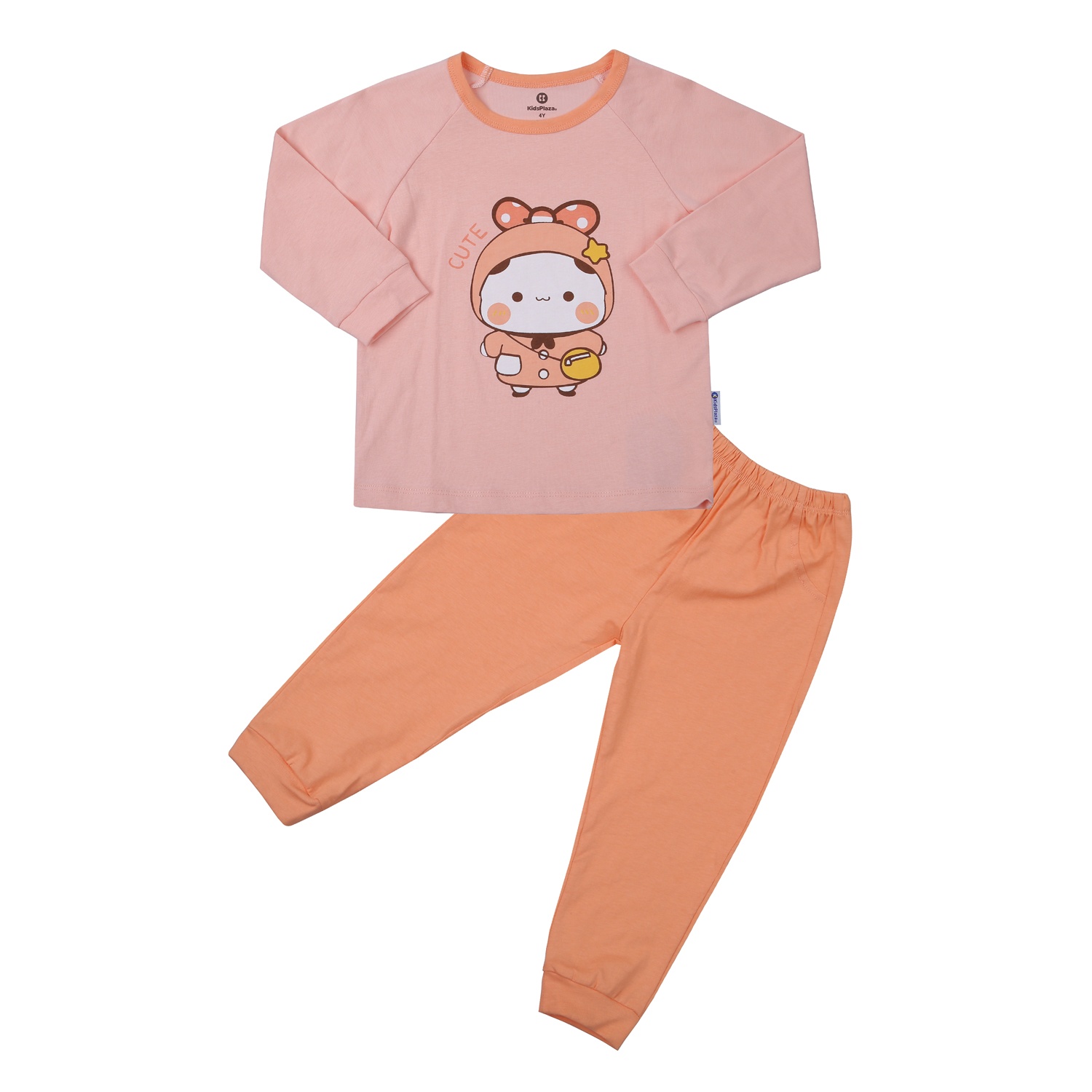 Bộ quần áo dài tay bé gái KidsPlaza in gấu cute M23T (Hồng cam) hình 1