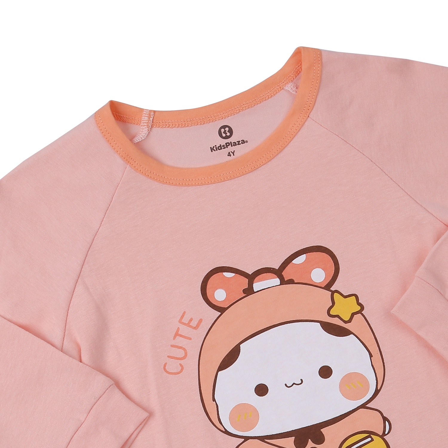 Bộ quần áo dài tay bé gái KidsPlaza in gấu cute M23T (Hồng cam) hình 3