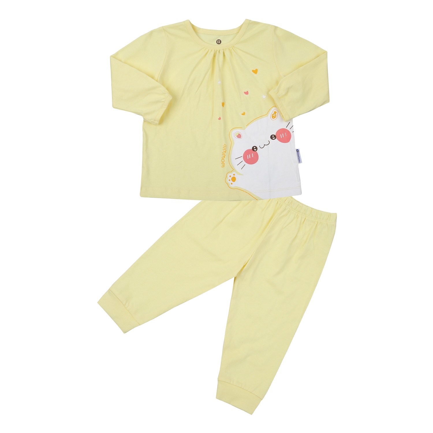 Bộ quần áo dài tay bé gái KidsPlaza in hình mèo M23T (Vàng) hình 1