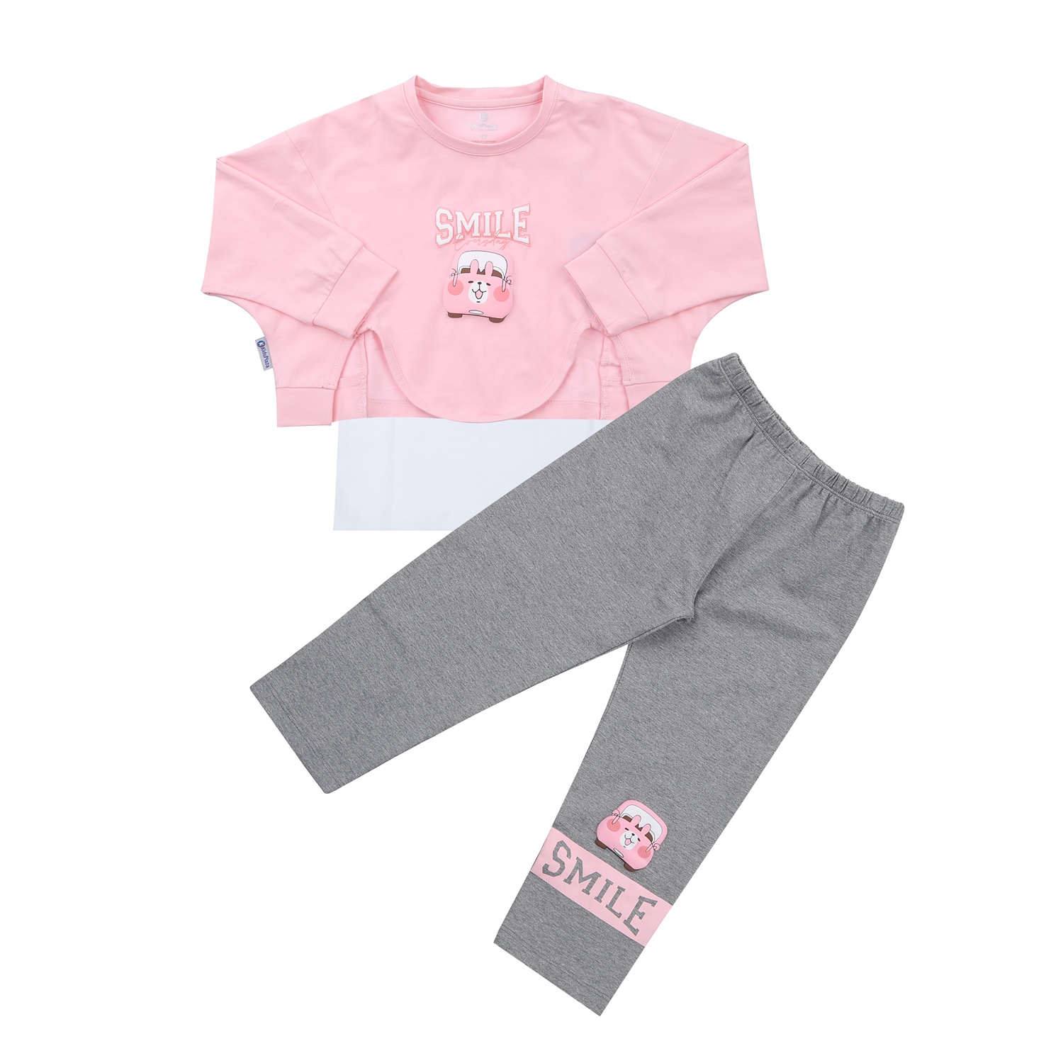 Bộ quần áo dài tay bé gái KidsPlaza in nổi họa tiết ô tô TT23T (Hồng) hình 1