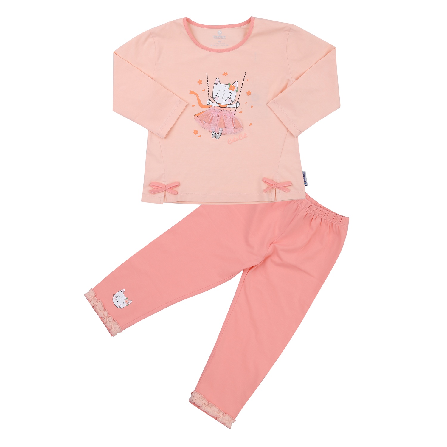 Bộ quần áo dài tay bé gái KidsPlaza in váy mèo TT23T (Hồng cam) hình 1