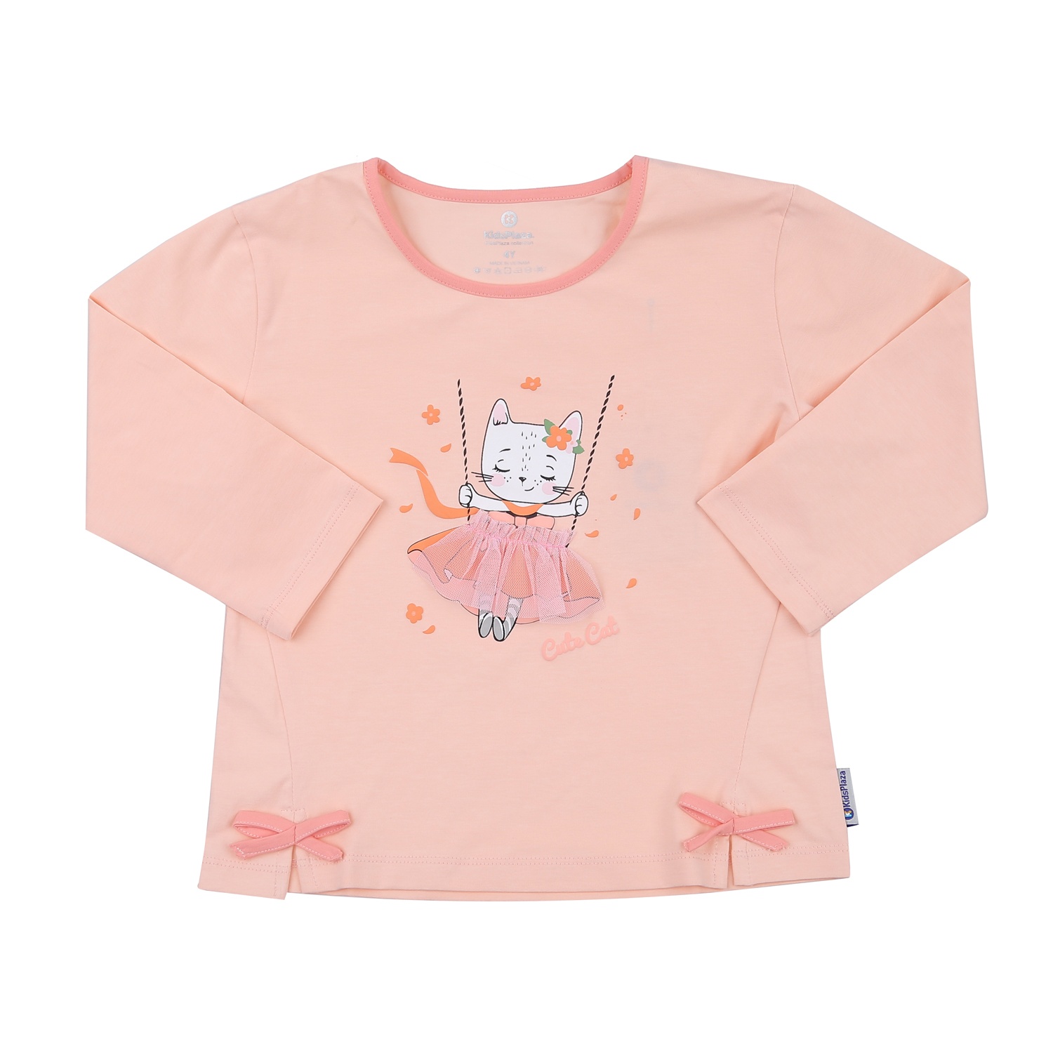 Bộ quần áo dài tay bé gái KidsPlaza in váy mèo TT23T (Hồng cam) hình 2
