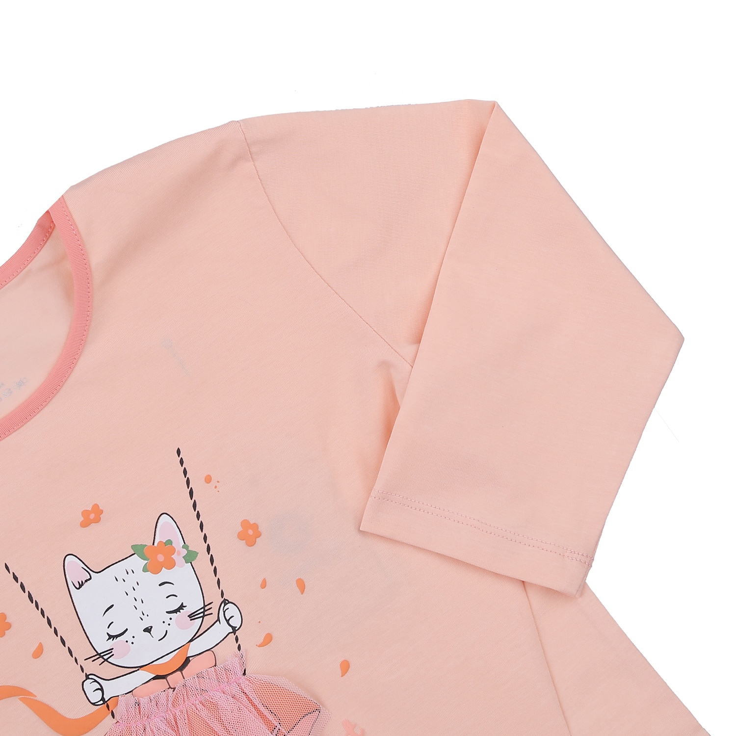 Bộ quần áo dài tay bé gái KidsPlaza in váy mèo TT23T (Hồng cam) hình 3