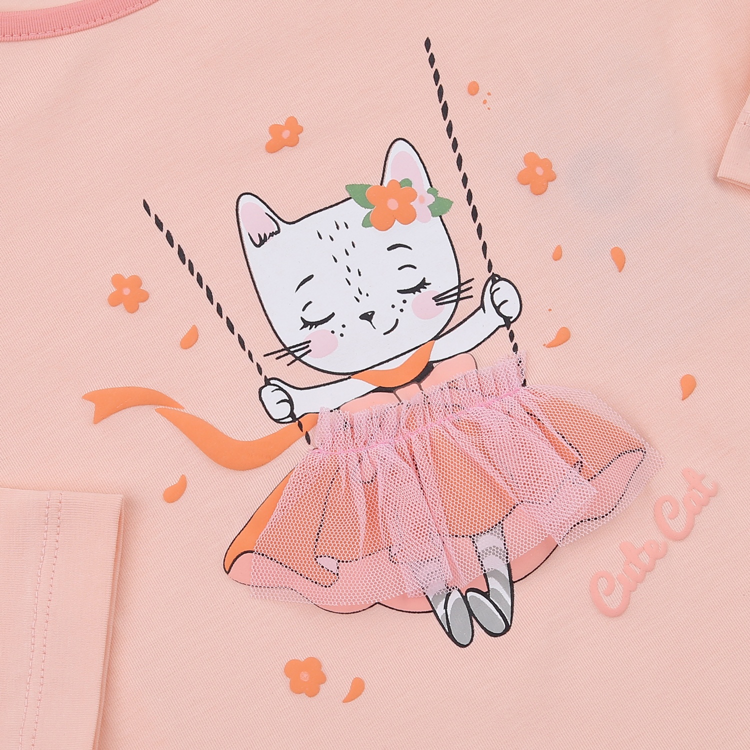 Bộ quần áo dài tay bé gái KidsPlaza in váy mèo TT23T (Hồng cam) hình 4