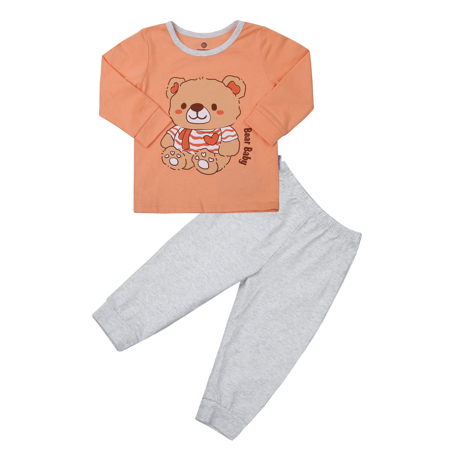Bộ quần áo dài tay bé trai KidsPlaza in gấu M23T (Cam xám) 