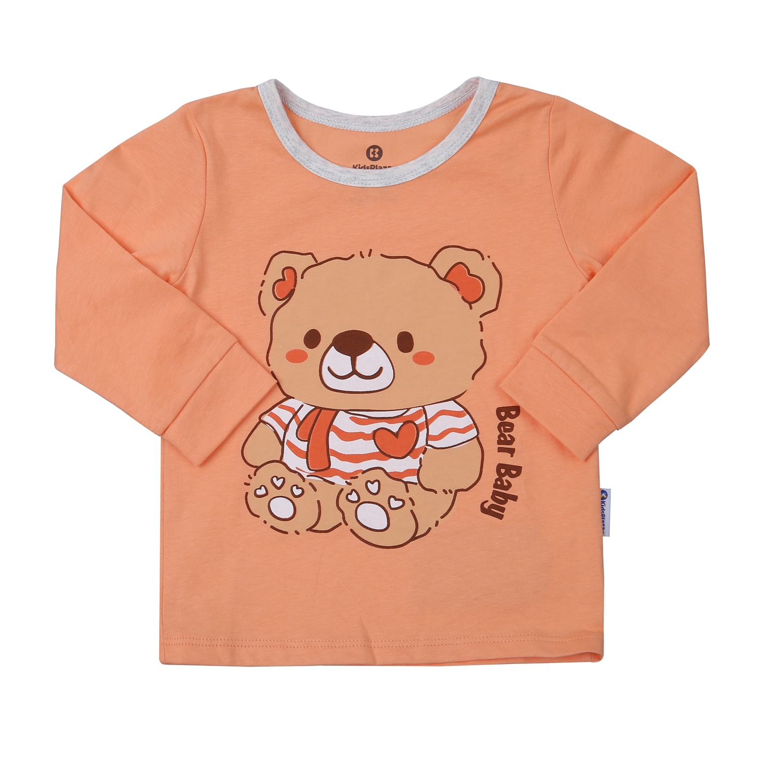 Bộ quần áo dài tay bé gái KidsPlaza in gấu M23T (Cam xám) 