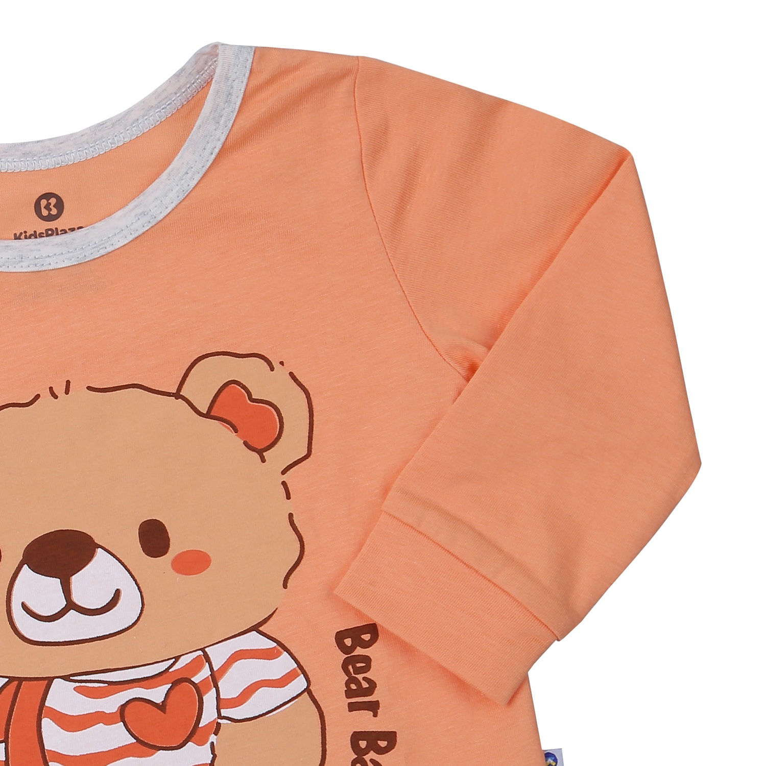 Bộ quần áo dài tay bé gái KidsPlaza in gấu M23T (Cam xám) 