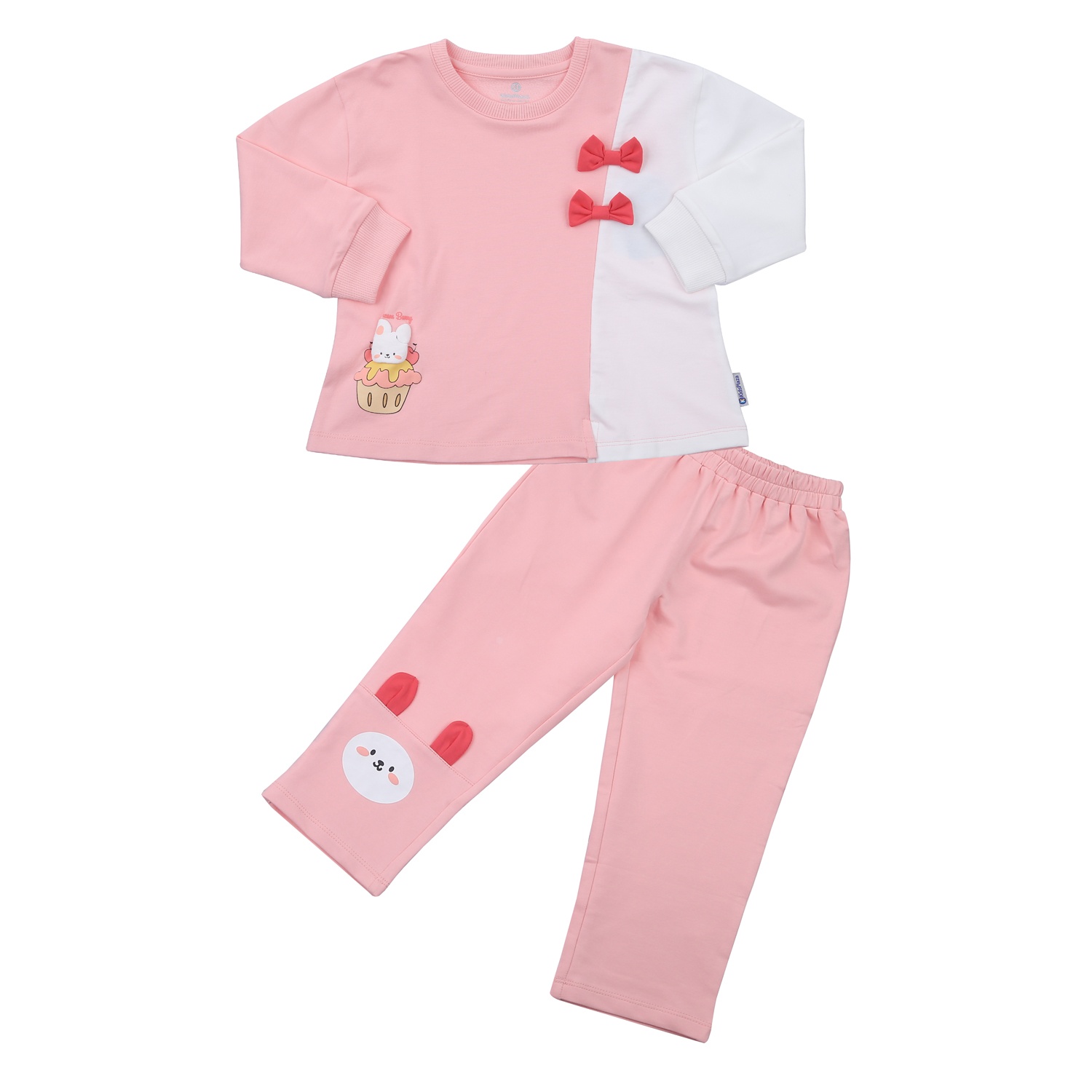 Bộ quần áo dài tay da cá bé gái KidsPlaza in gấu nơ TT23T (Hồng cam) hình 1